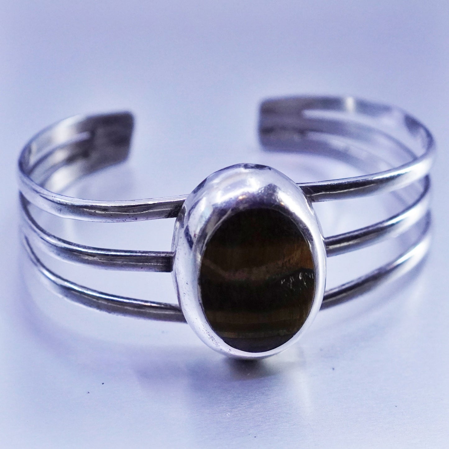 6.25”, vtg Mexico Sterling 925 silver handmade bracelet, cuff golden tiger eye