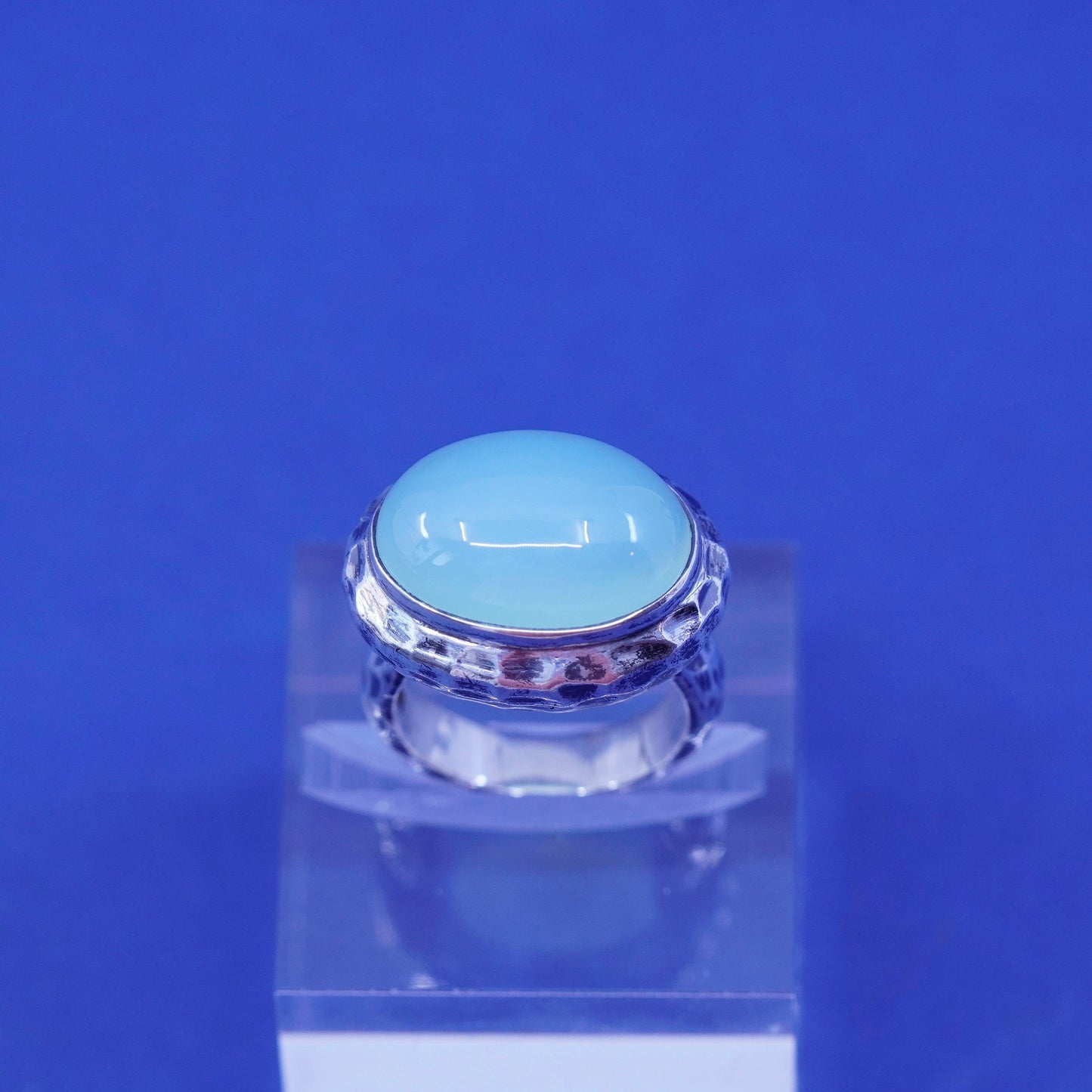 Size 6, Doug Paulus DP Sterling silver ring, India hammered 925 ring Aquamarine