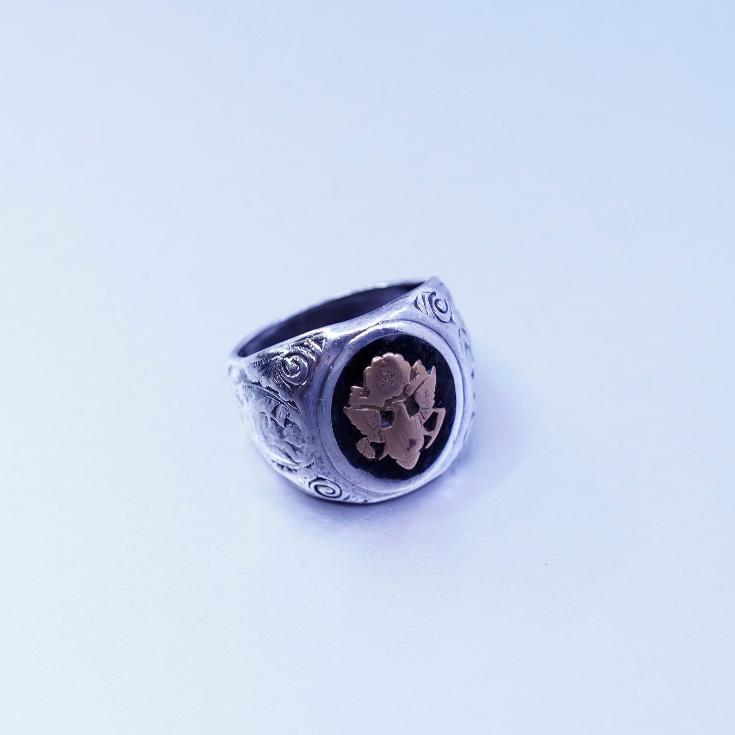 Size 7.75, vintage Sterling 925 silver handmade ring, men’s band copper eagle