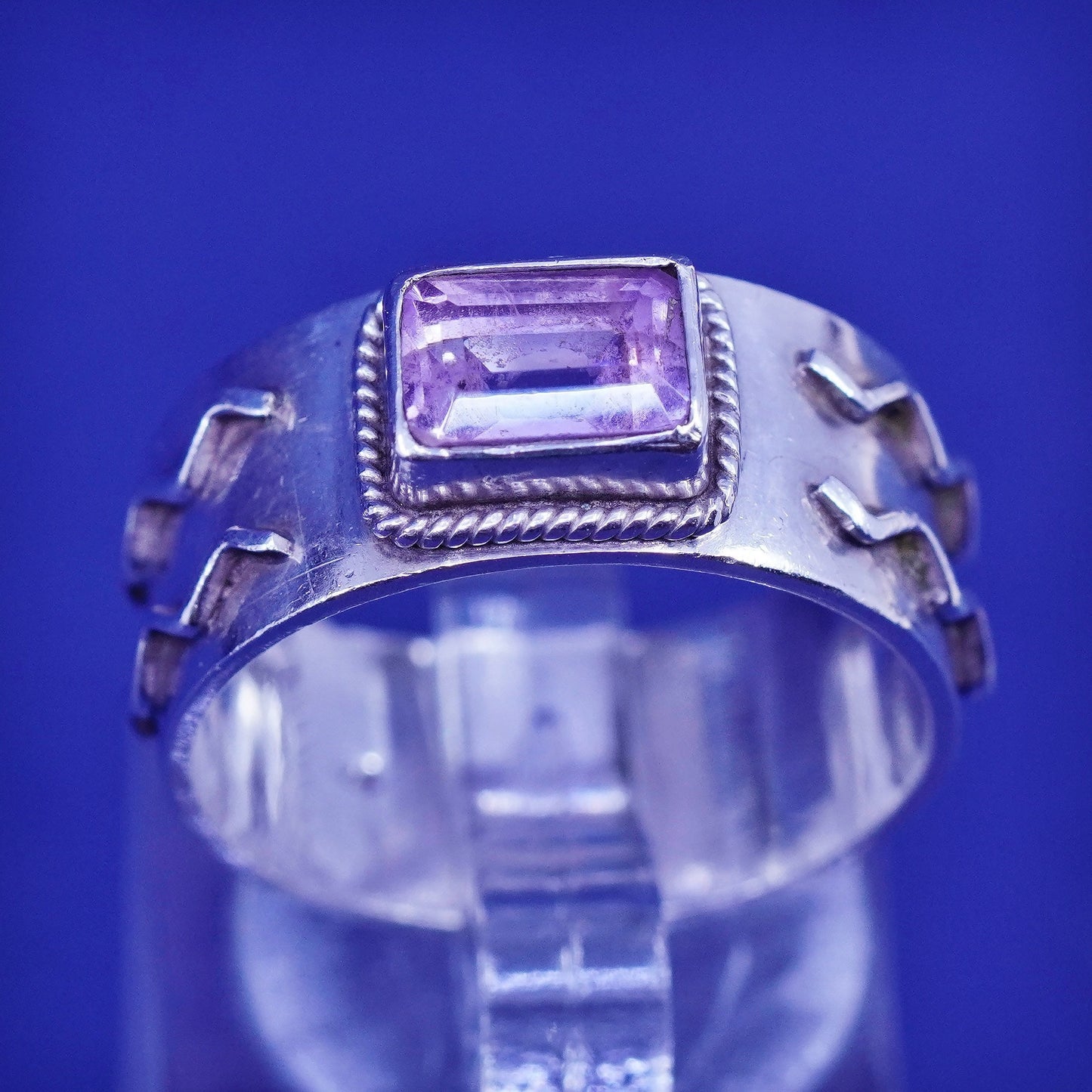 Size 8, vintage Southwestern Sterling silver handmade ring, 925 band amethyst