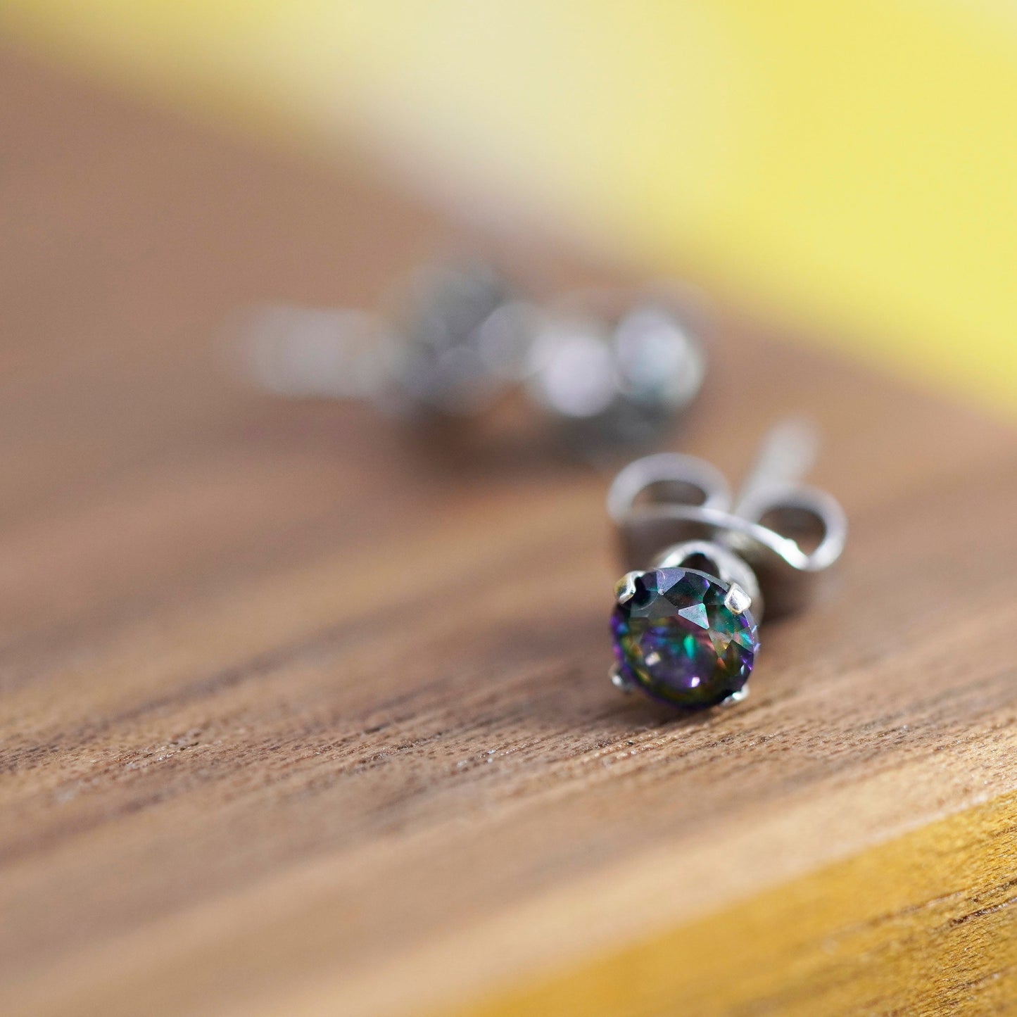 Vintage Sterling 925 silver handmade studs, earrings with rainbow topaz