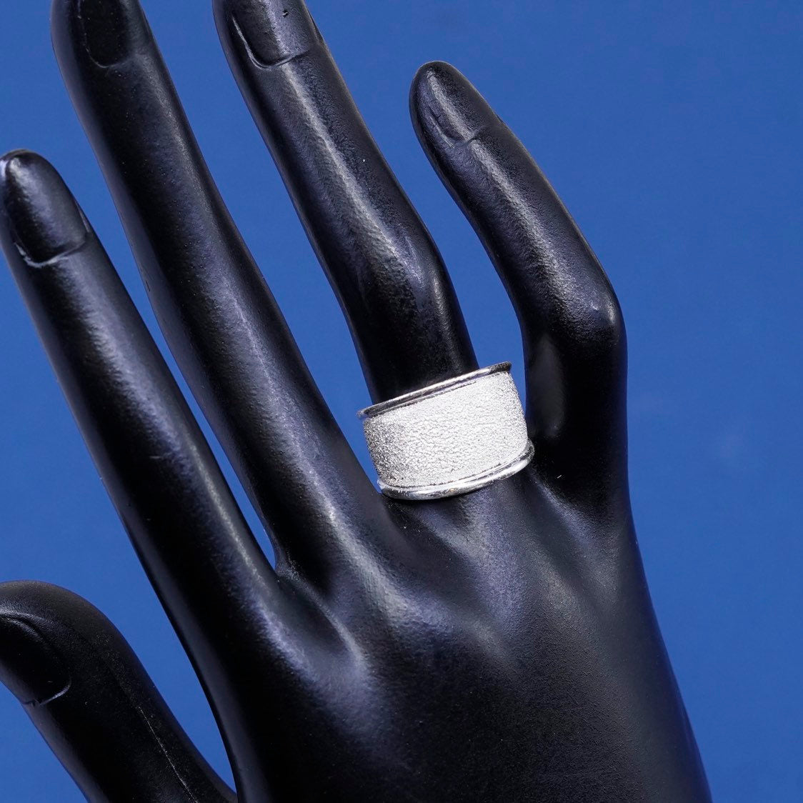 sz 7.25, Sterling silver handmade ring, unique 925 wide band w/ Matt surface