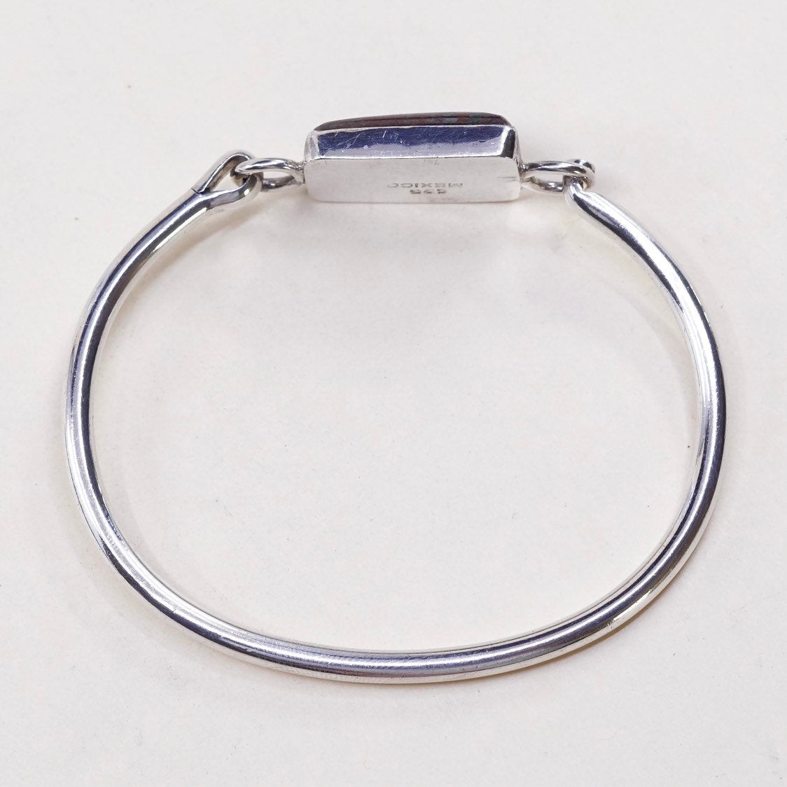 6.5", VTG mexico sterling silver bangle bracelet with turquoise inlay