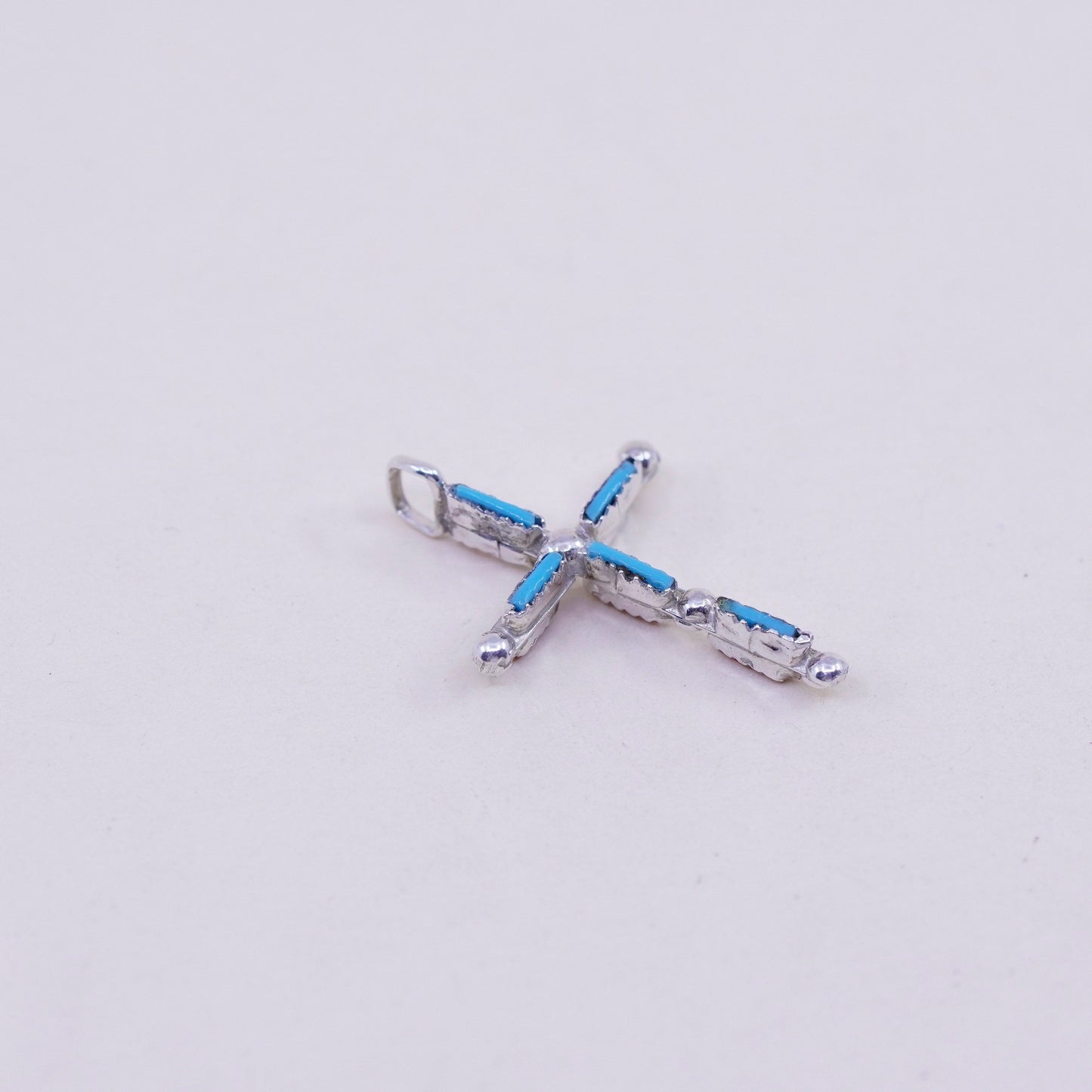 Native American Southwestern sterling silver pendant, 925 cross turquoise coral