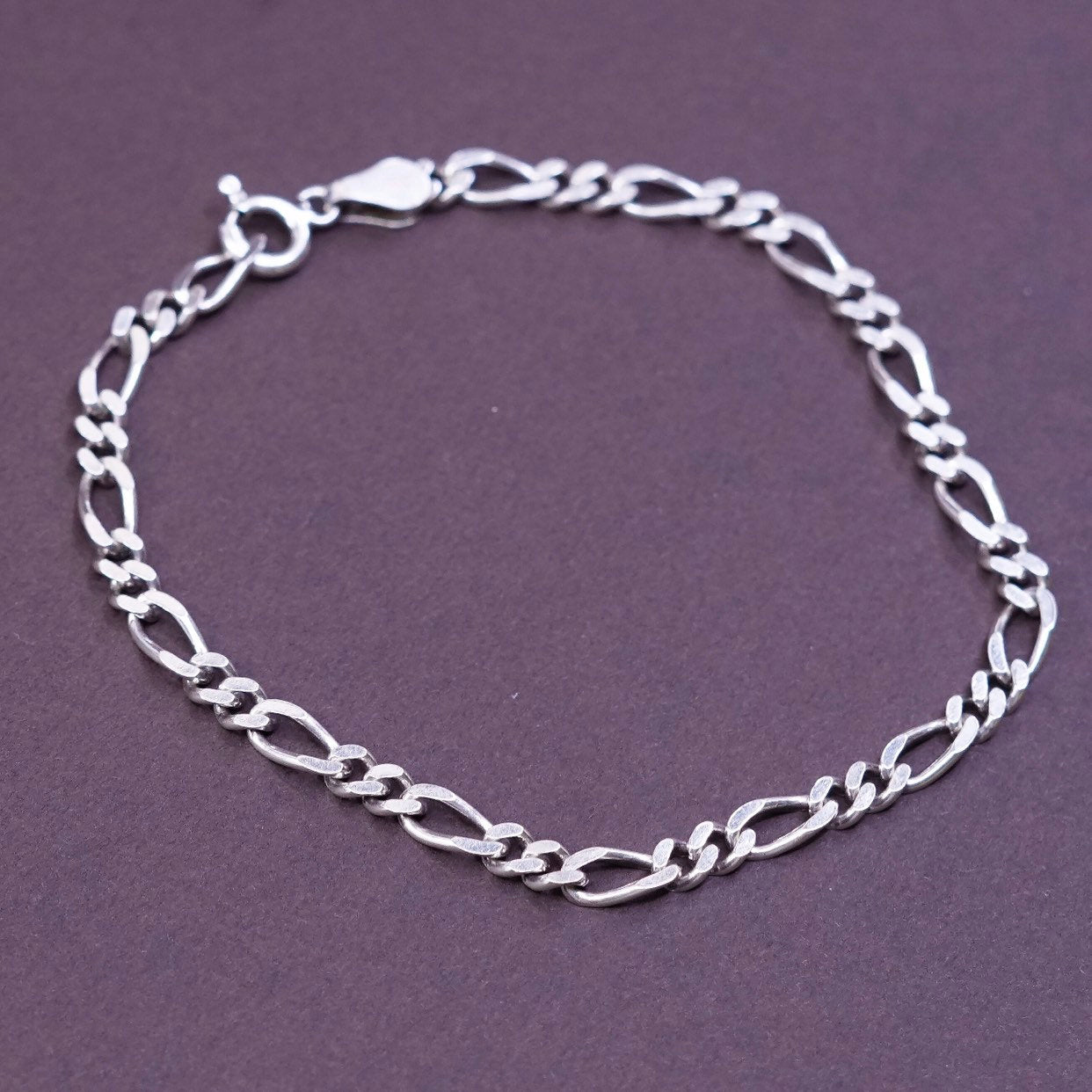 7", 4mm, Sterling silver handmade bracelet, italy 925 figaro link chain