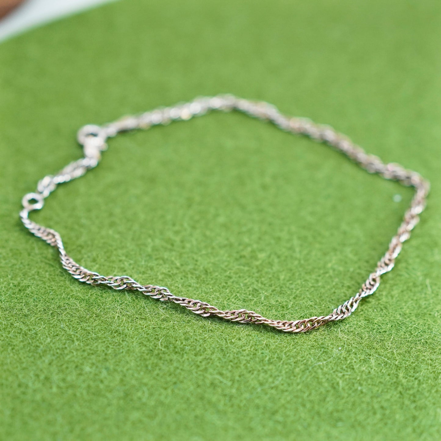 10”, Vintage Handmade sterling silver anklet, 925 twisted curb chain