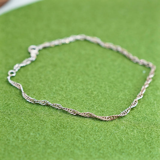10”, Vintage Handmade sterling silver anklet, 925 twisted curb chain
