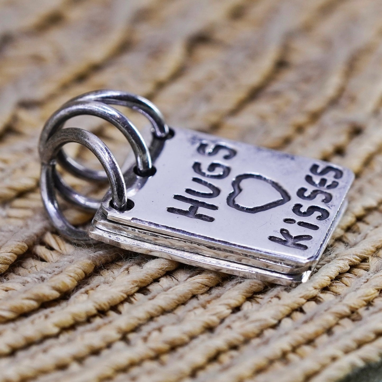 Vintage EFS handmade Sterling silver 925 tag pendant embossed hug and kisses
