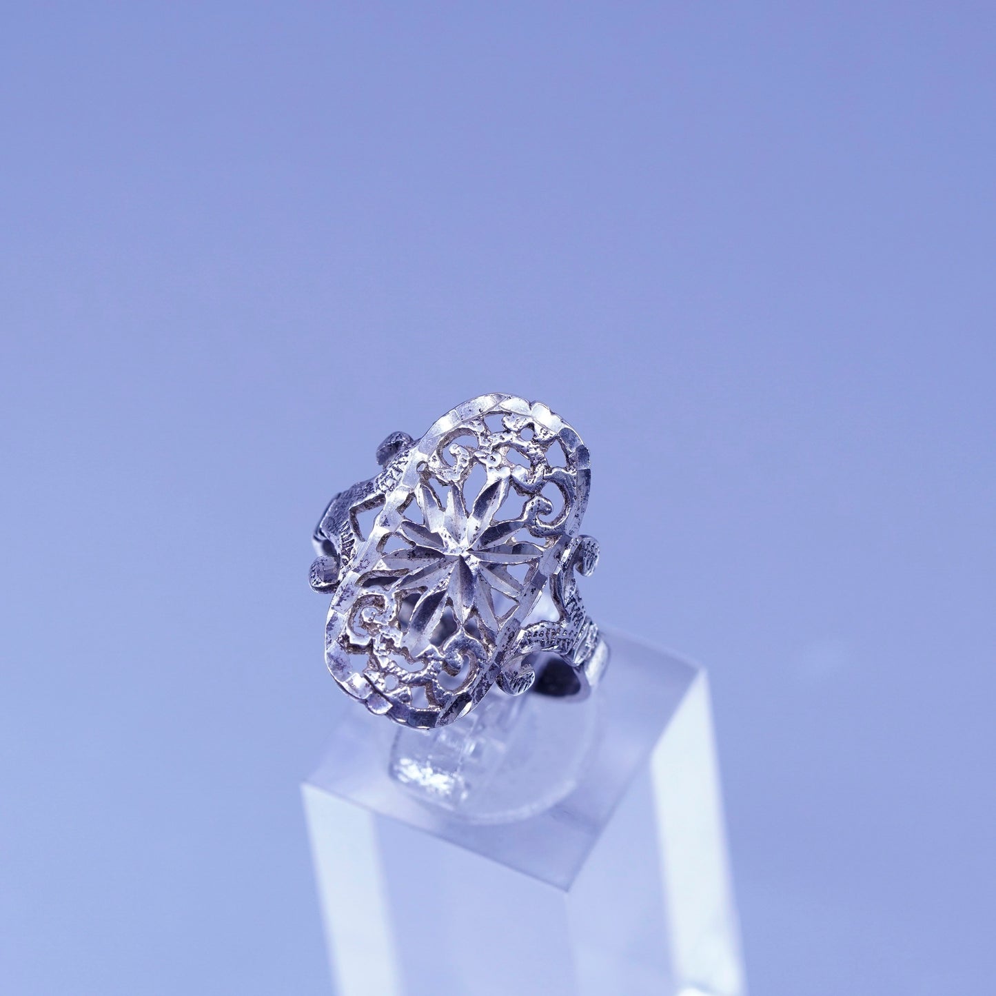 Size 6, vintage Sterling 925 silver handmade ring, filigree snowflake band