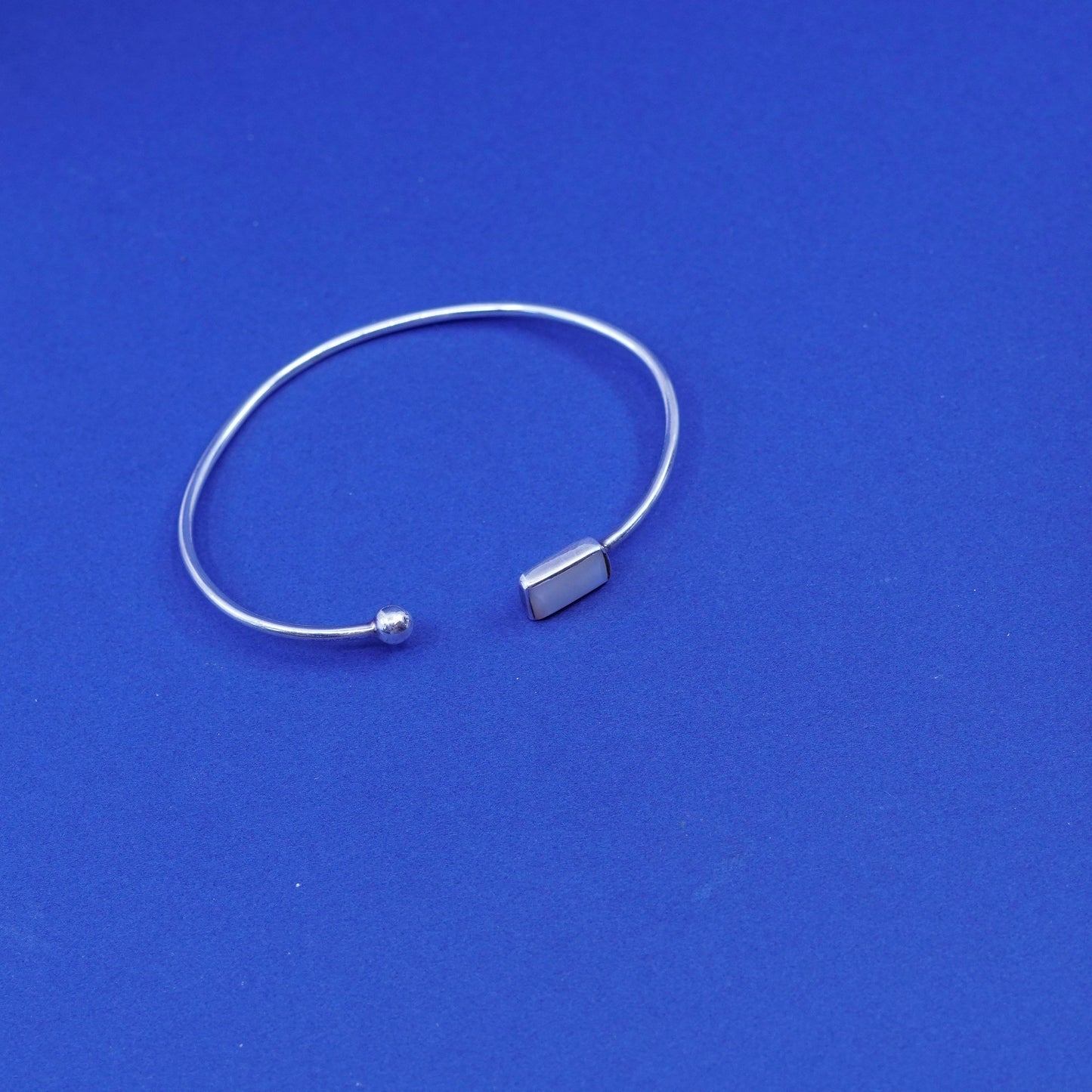 7”, vtg sterling silver handmade bracelet, 925 cuff w/ beads N mother of pearl