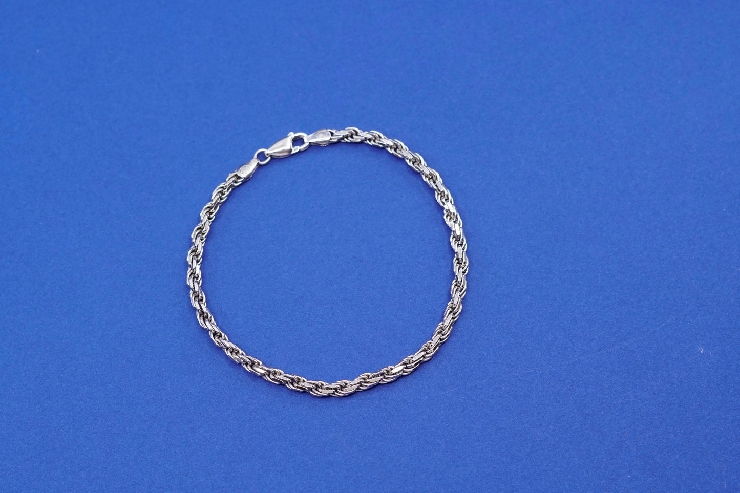 7.75”, 4mm, vintage sterling silver handmade bracelet, 925 diamond rope chain