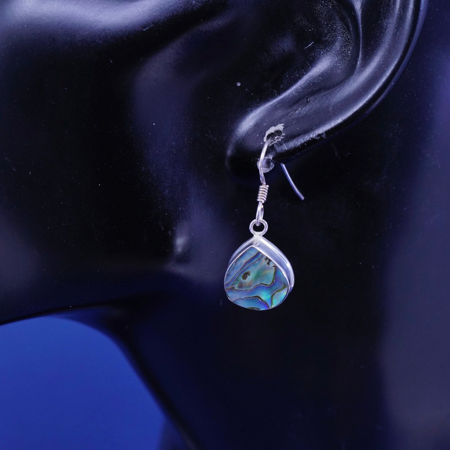 Vintage Sterling 925 silver handmade earrings with teardrop abalone