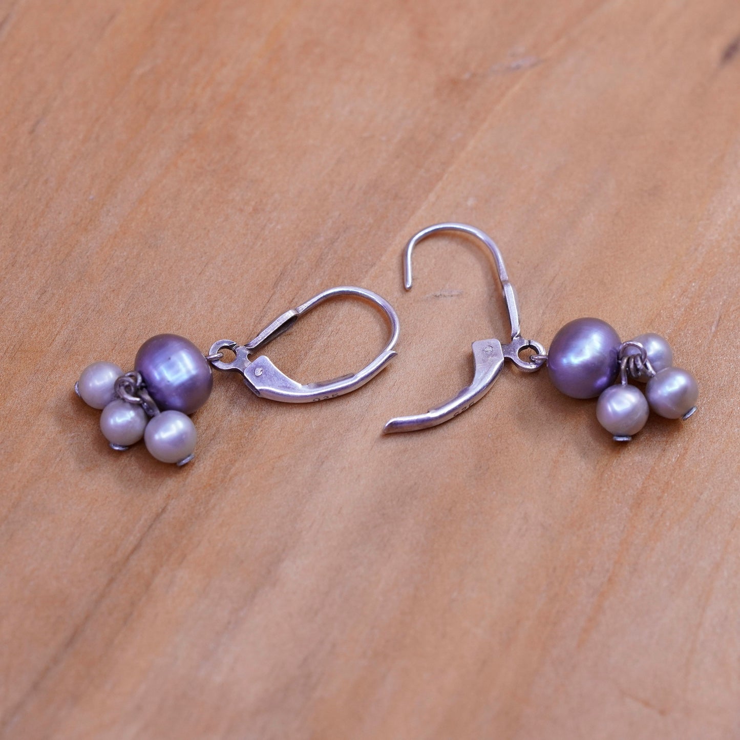 Vintage Sterling 925 silver Handmade earrings with cluster pearl