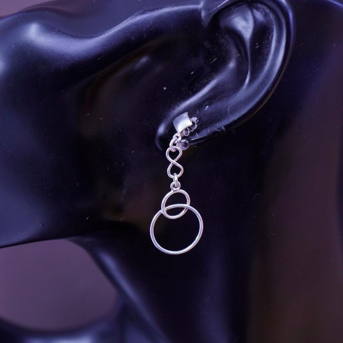 Vintage Sterling silver handmade earrings, 925 entwined circles dangle