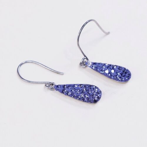 ATI Sterling silver earrings w/ teardrop cluster Purple Cz dangles, stamped 925