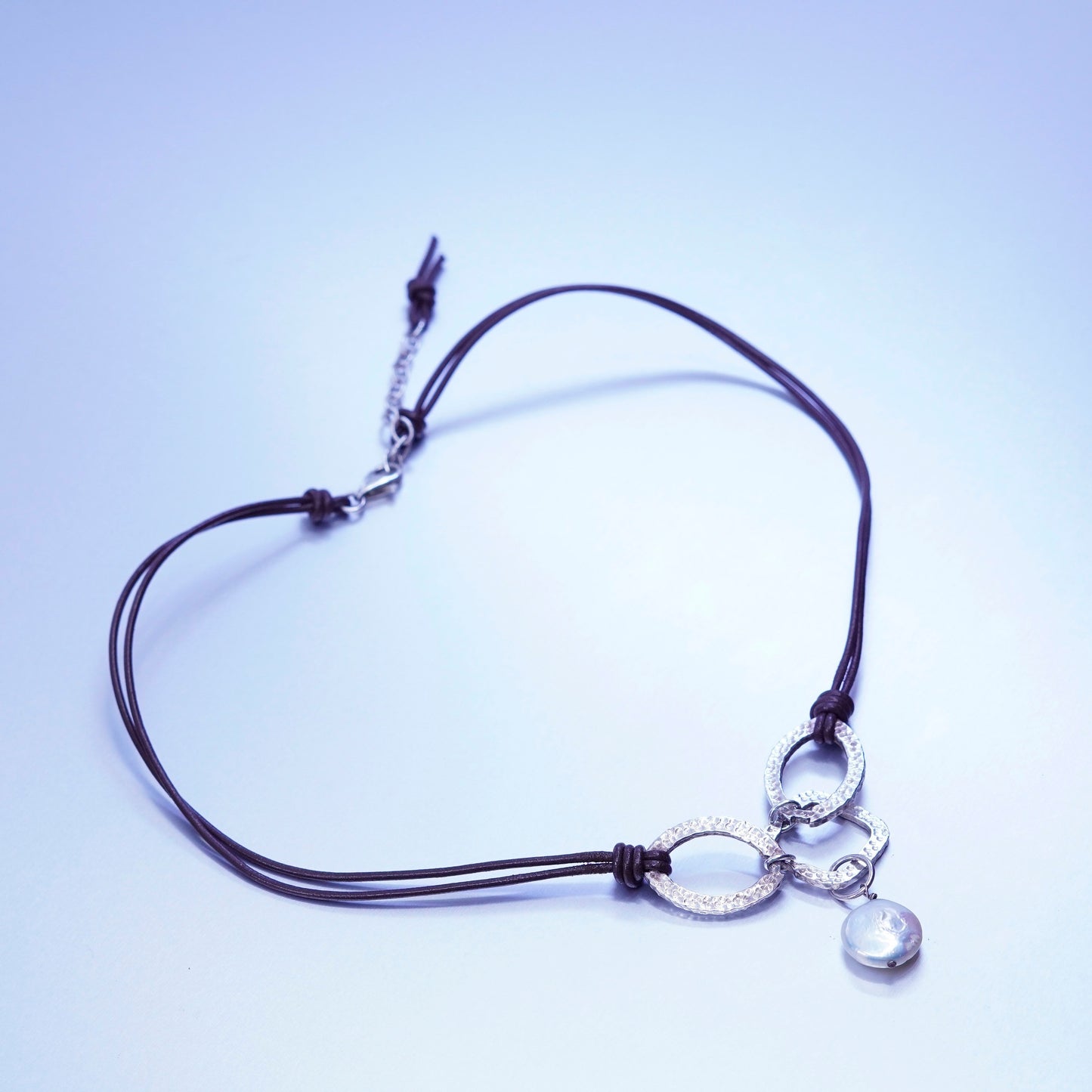 16+2”, Silpada .925 Sterling Silver Handmade Pearl brown Leather Necklace N1257