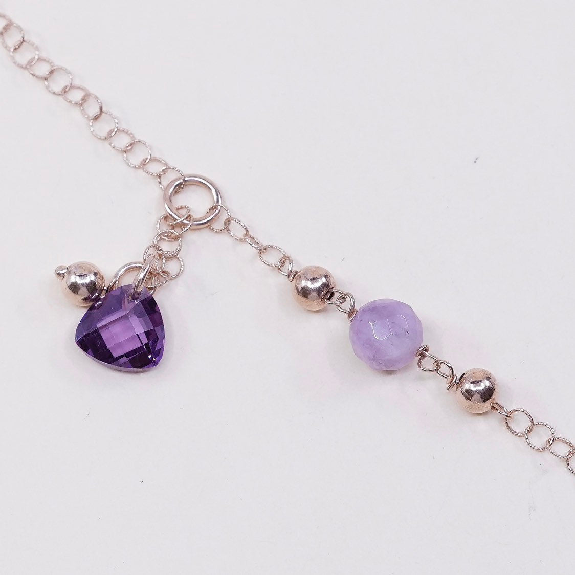 7", Vermeil rose gold Sterling silver circle bracelet w/ natural amethyst beads