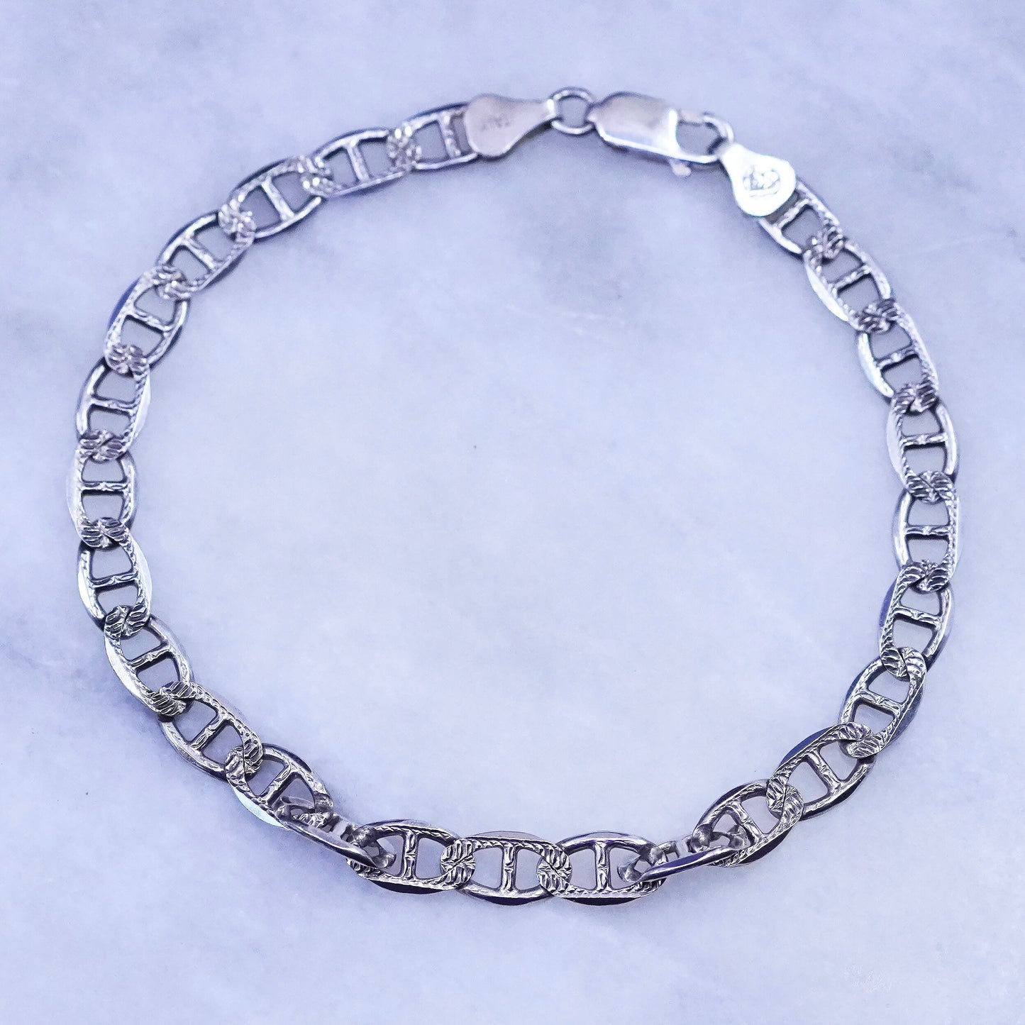 8.75”, 7mm, vintage Sterling 925 silver anchor bracelet, chain