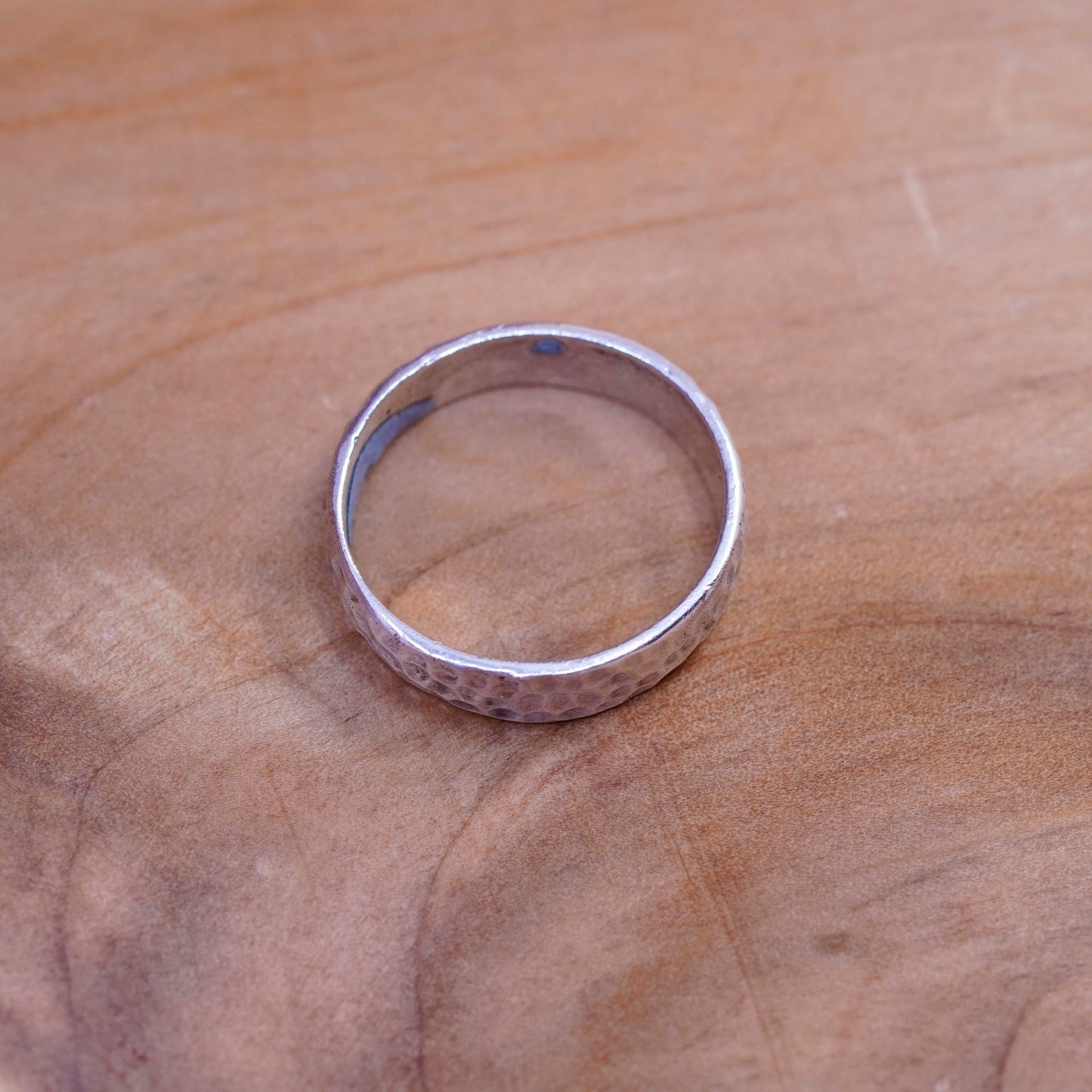 size 8, vintage Sterling silver handmade ring, 925 hammered wedding band