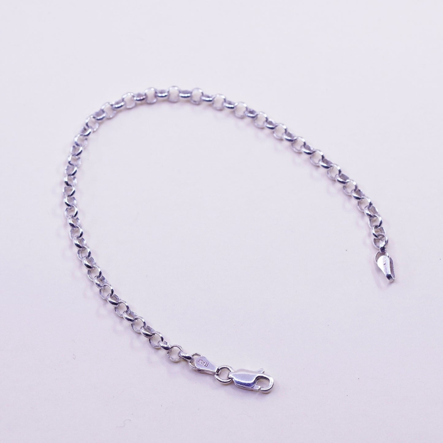 7”, 3mm, Vintage sterling silver circle link chain, stamped 925 Italy