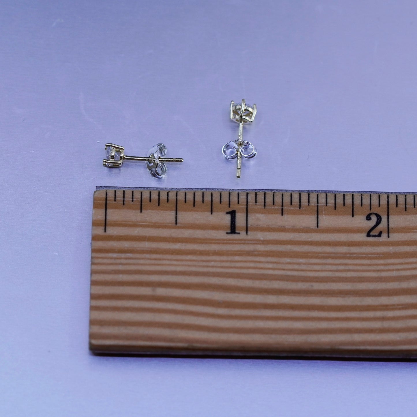 Vintage vermeil gold over Sterling 925 silver earrings, studs with cz