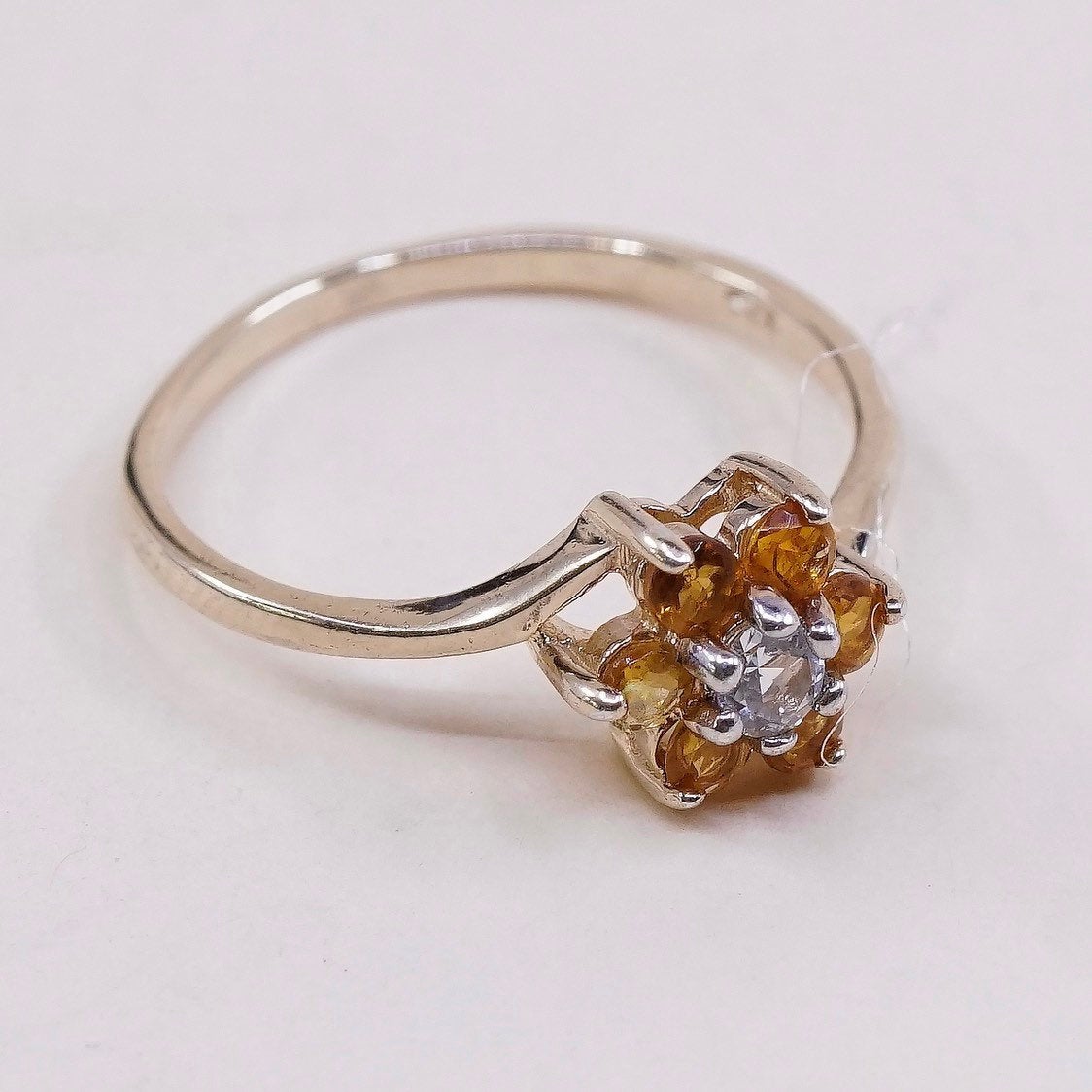 sz 7, Vermeil gold sterling silver citrine ring, 925 flower engagement ring