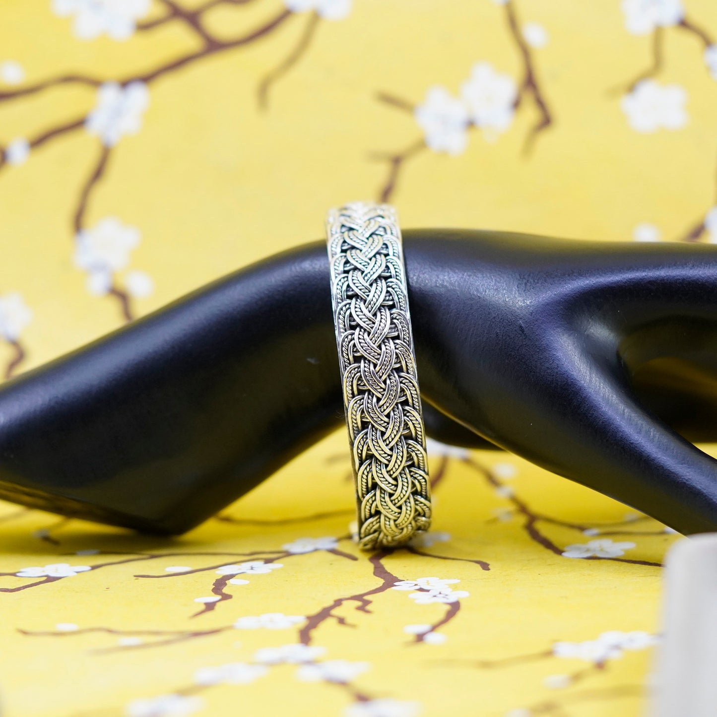 8”, Vintage Sterling silver handmade bracelet, 925 braided woven cable cuff
