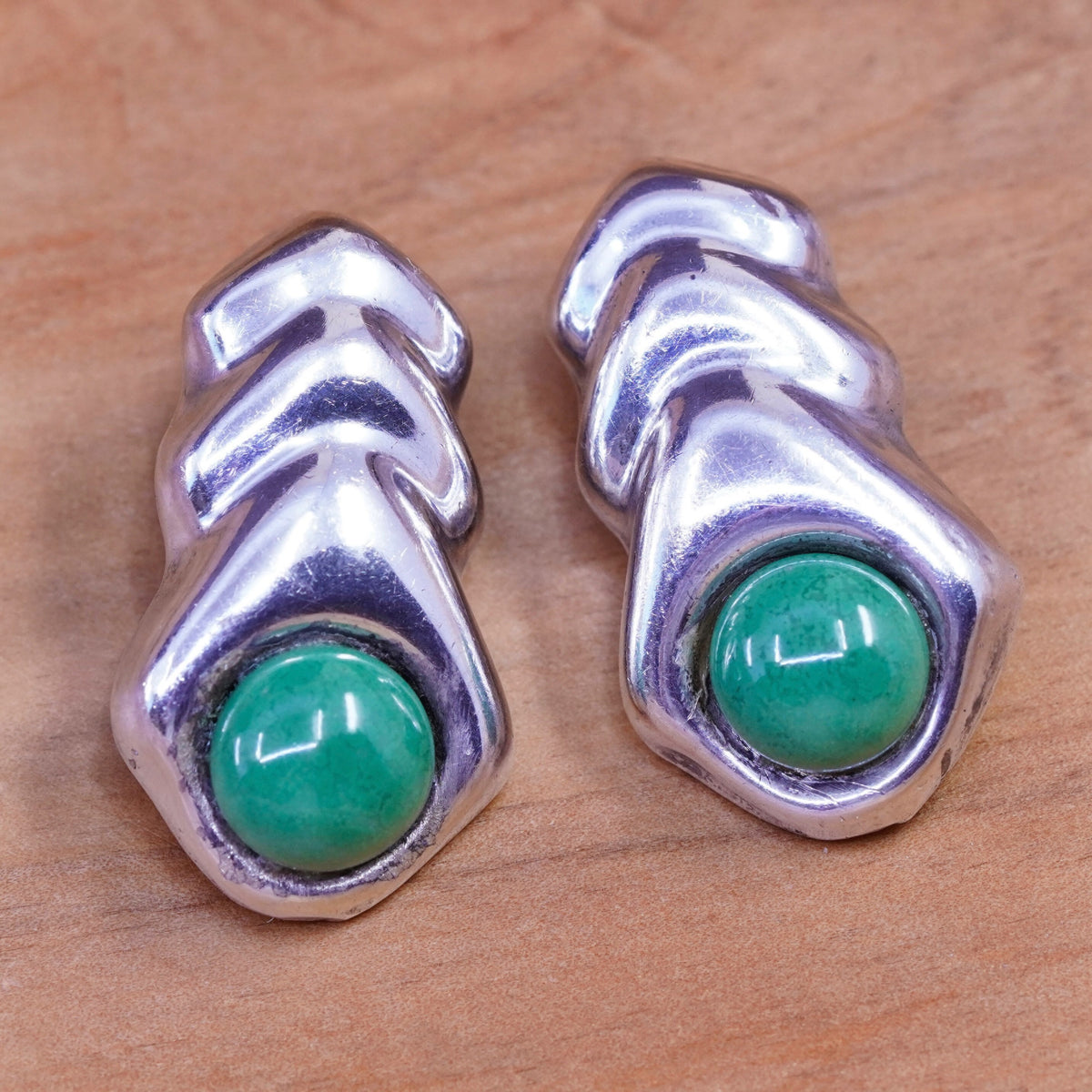 Vintage Mexico Sterling silver handmade earrings, 925 turquoise clip on