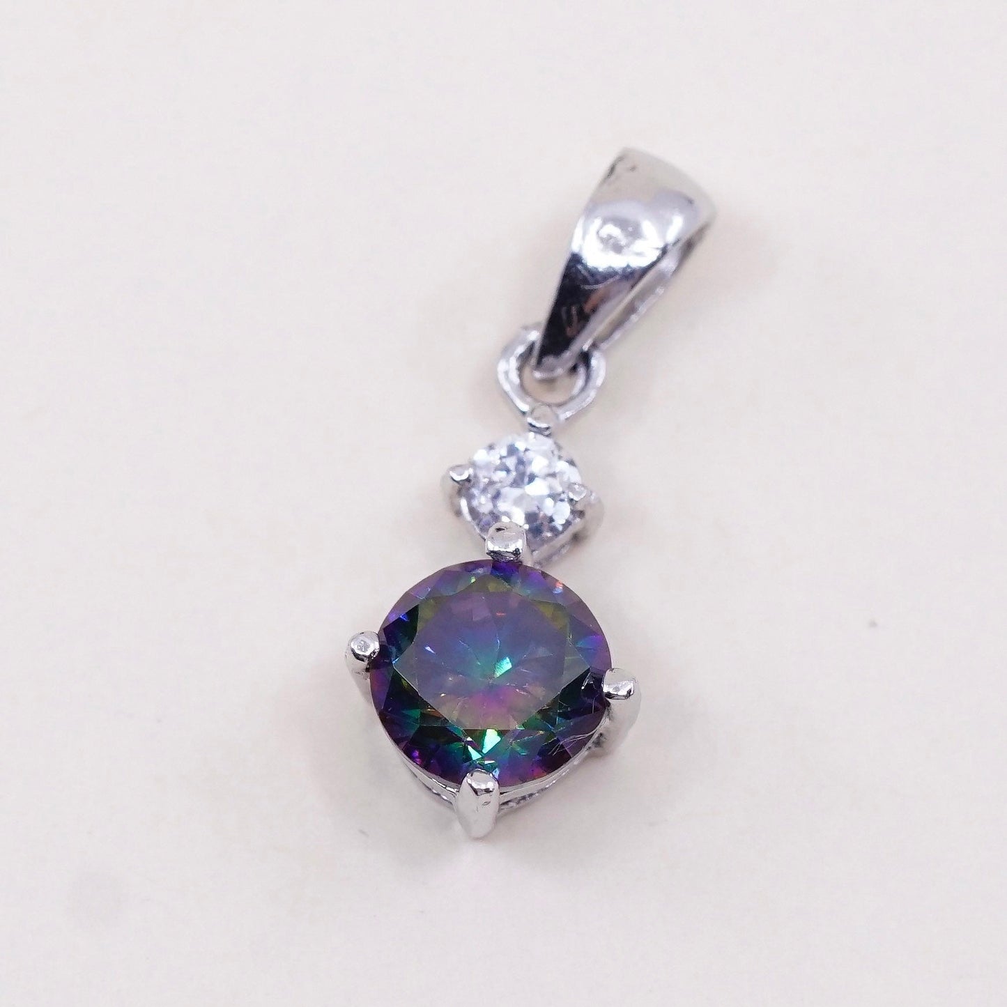 Vintage Sterling silver pendant, 925 silver with rainbow topaz and Cz