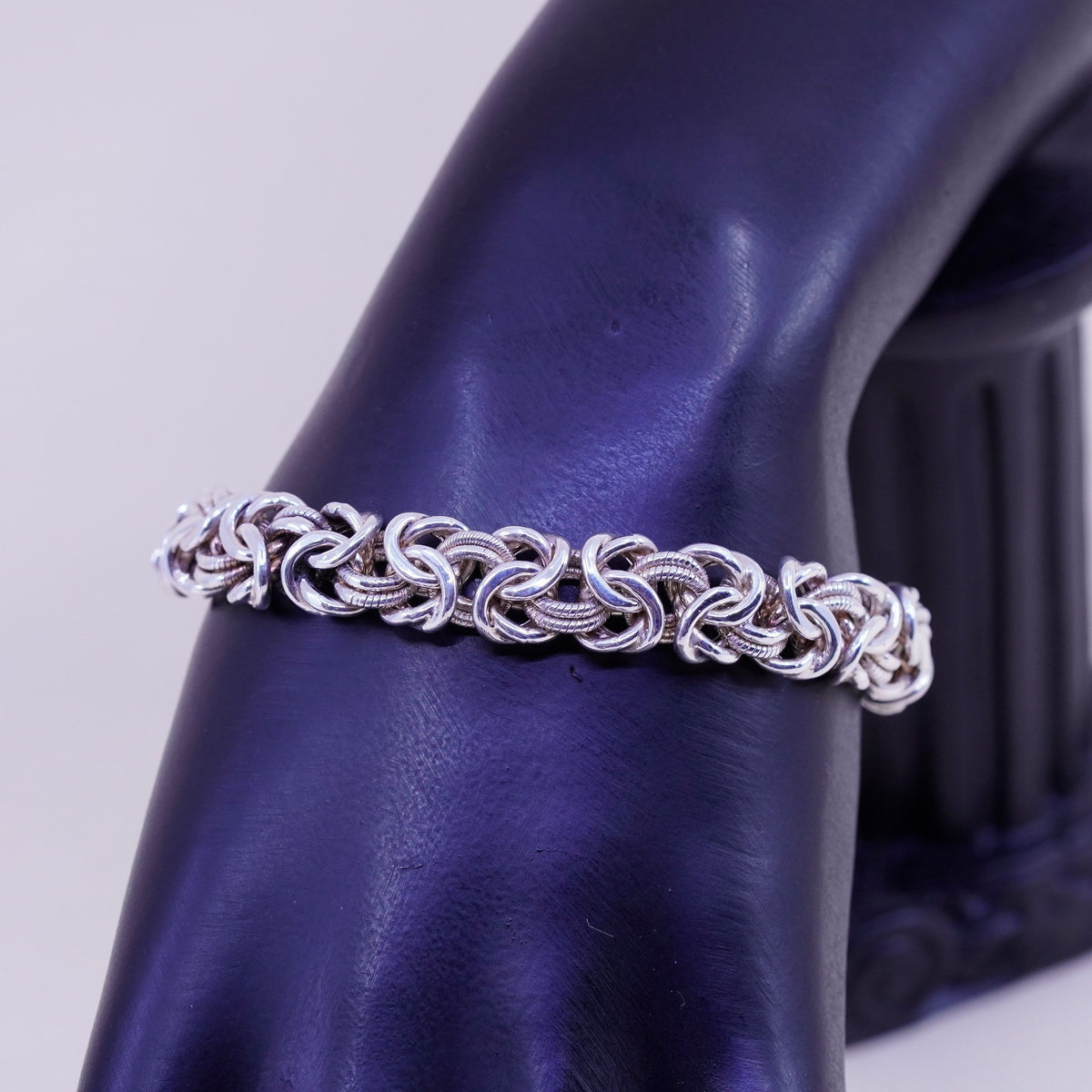 6.5”, vtg milor bold Sterling silver bracelet, 925 Byzantine, birdcage chain