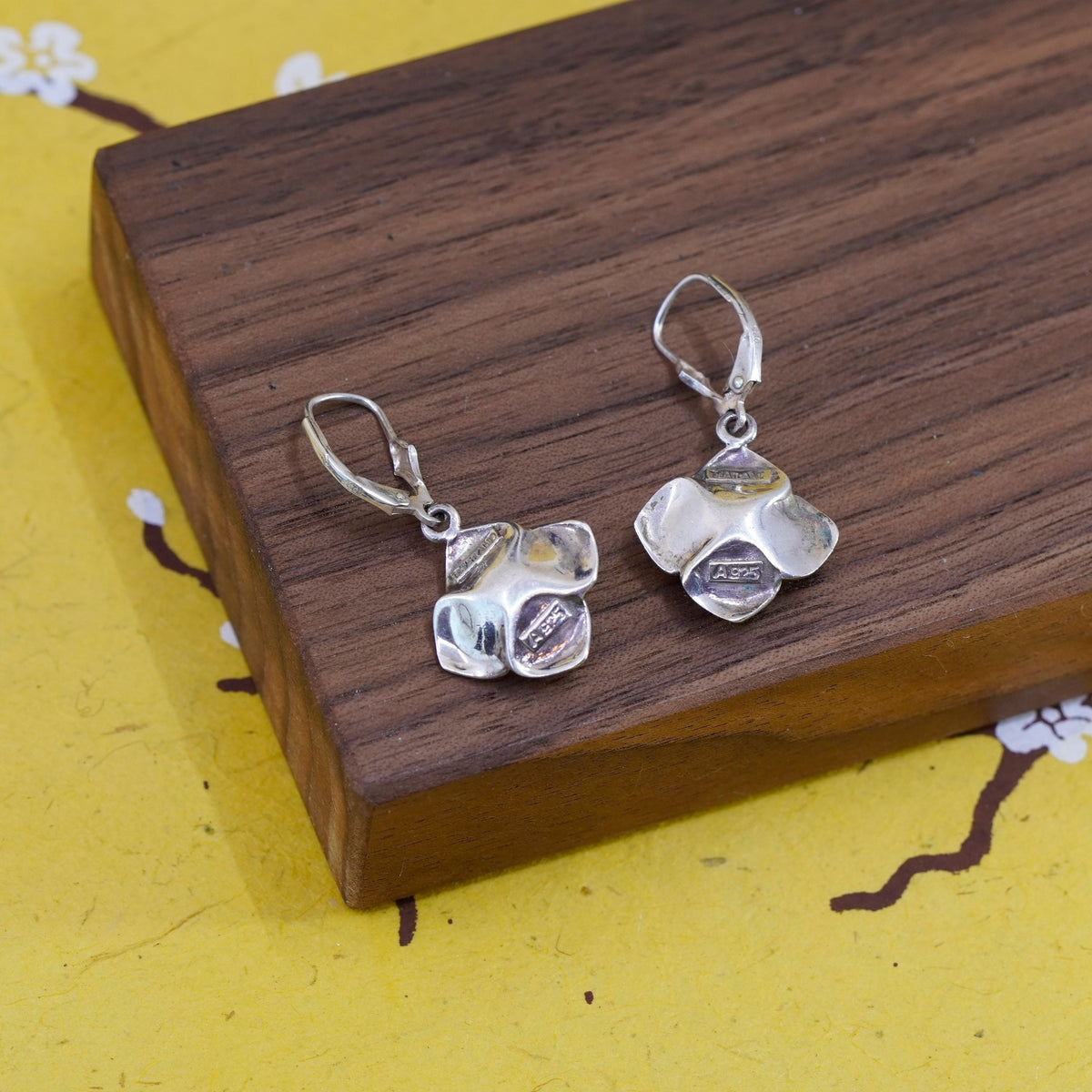 Vintage Sterling silver handmade earrings, 925 rose flower drops