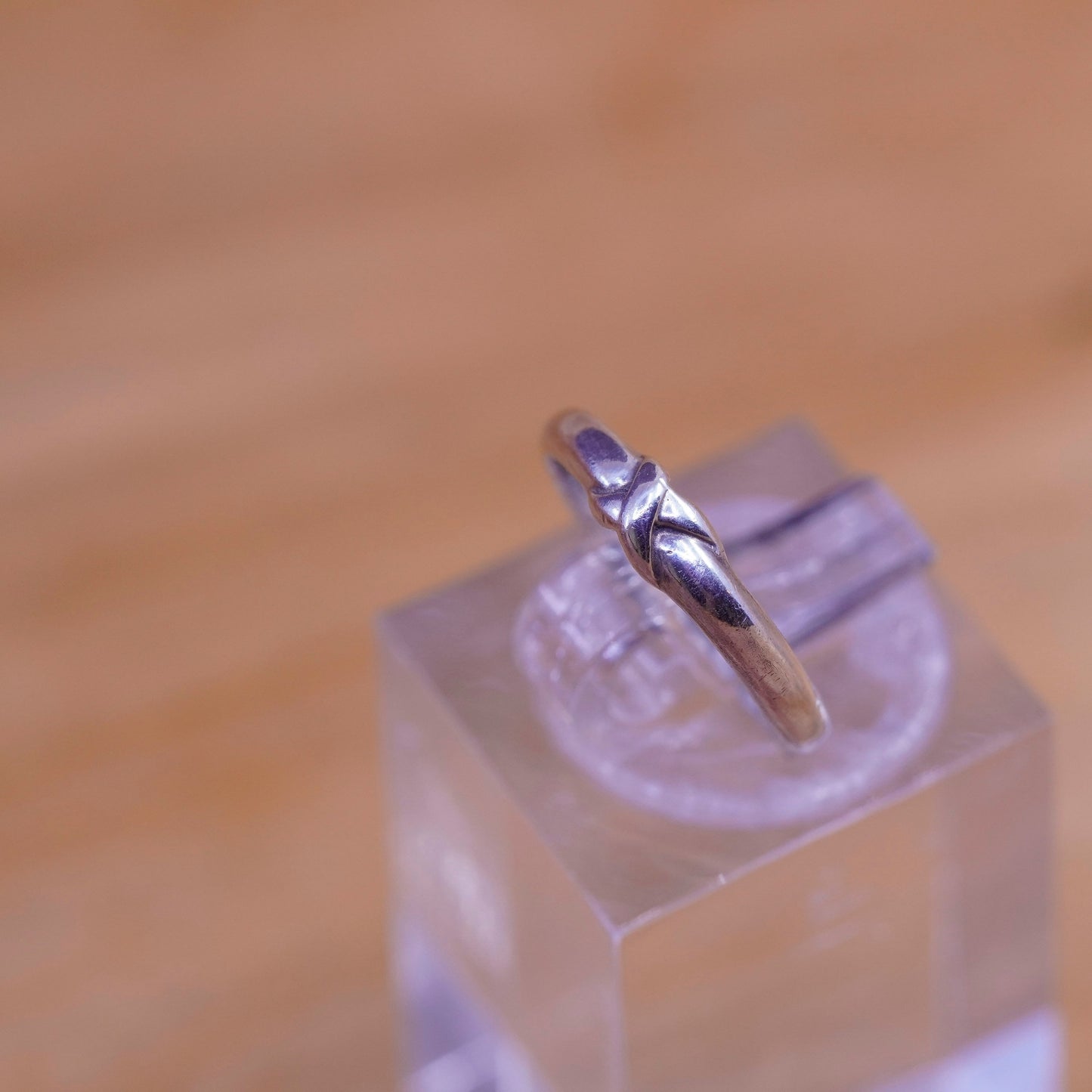 Size 3, vintage Sterling silver prayer ring, 925 open band with cross