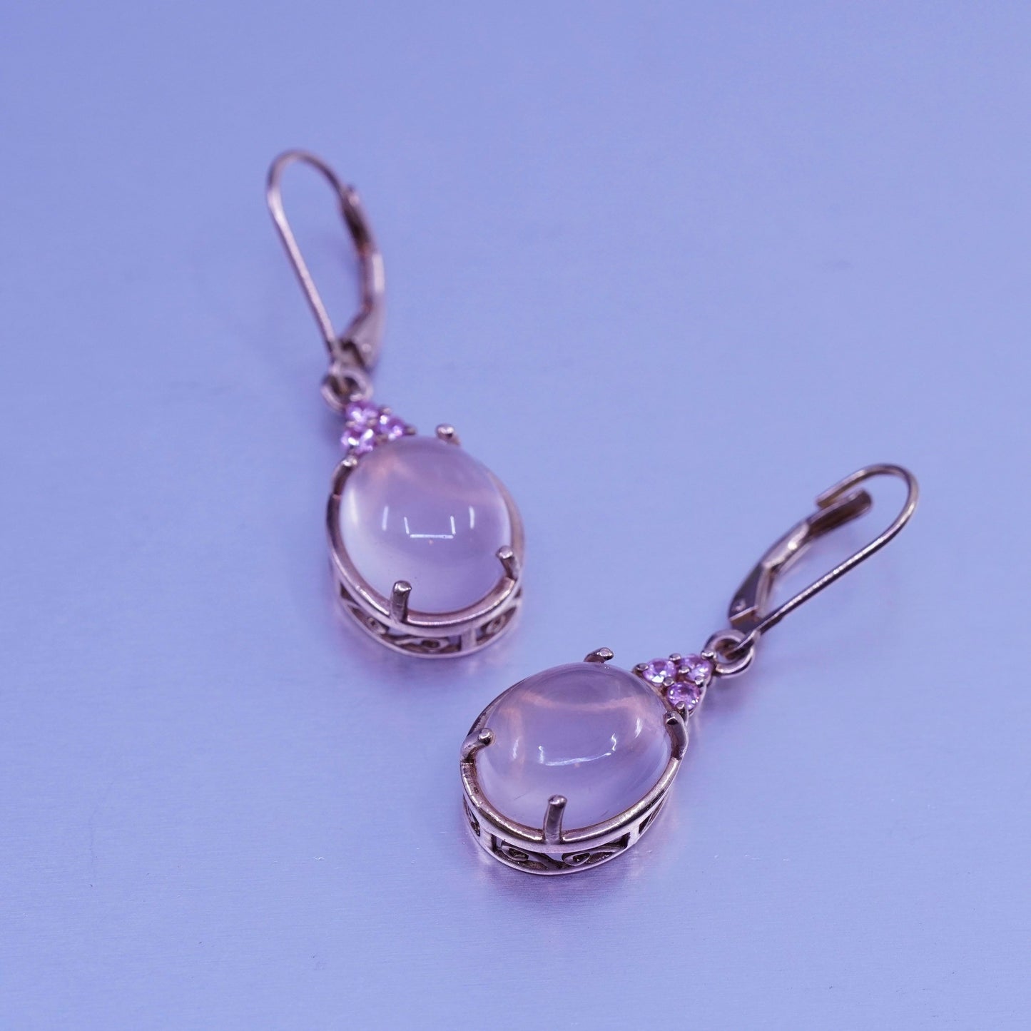 Vintage vermeil rose gold filled Sterling 925 silver earrings w/ pink cz quartz
