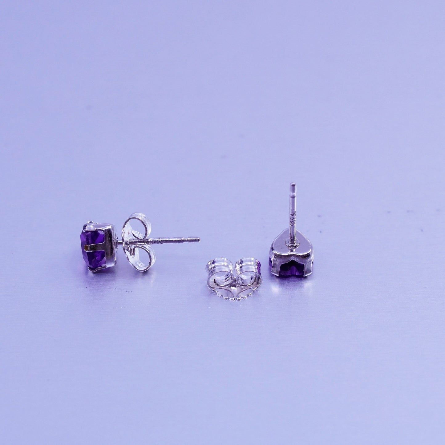 Vintage Sterling 925 silver earrings, studs with heart amethyst