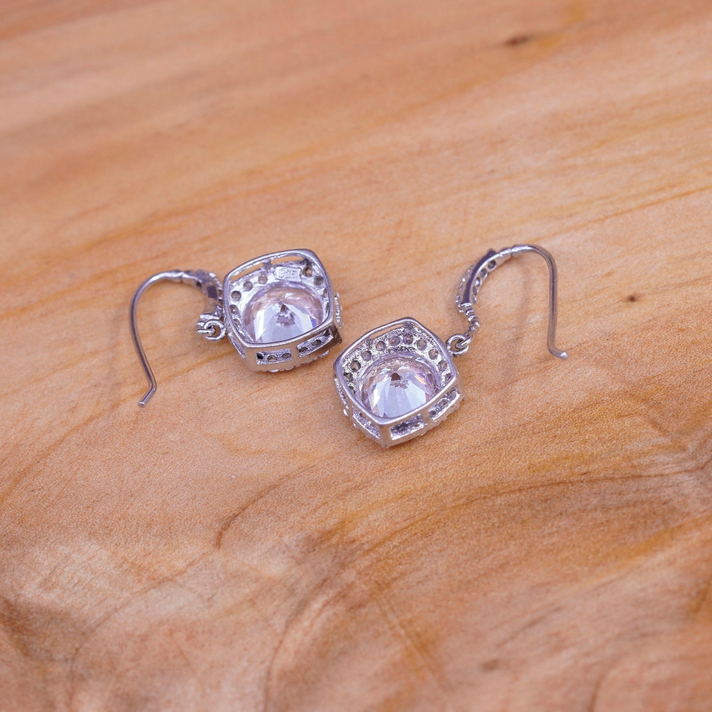Vintage Sterling silver earrings, 925 drops with cluster Cz Around