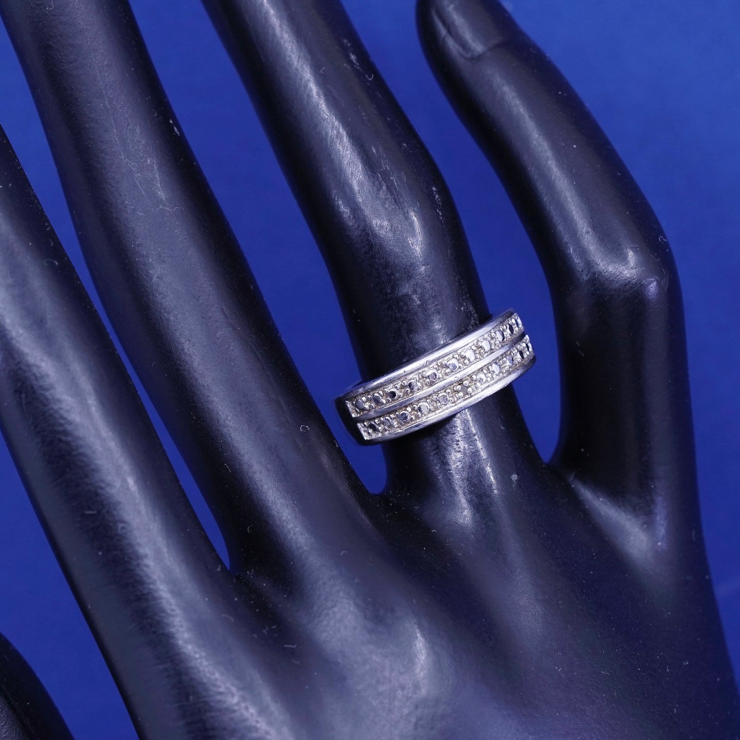 Size 6, vintage Sterling silver handmade ring, 925 band with diamond