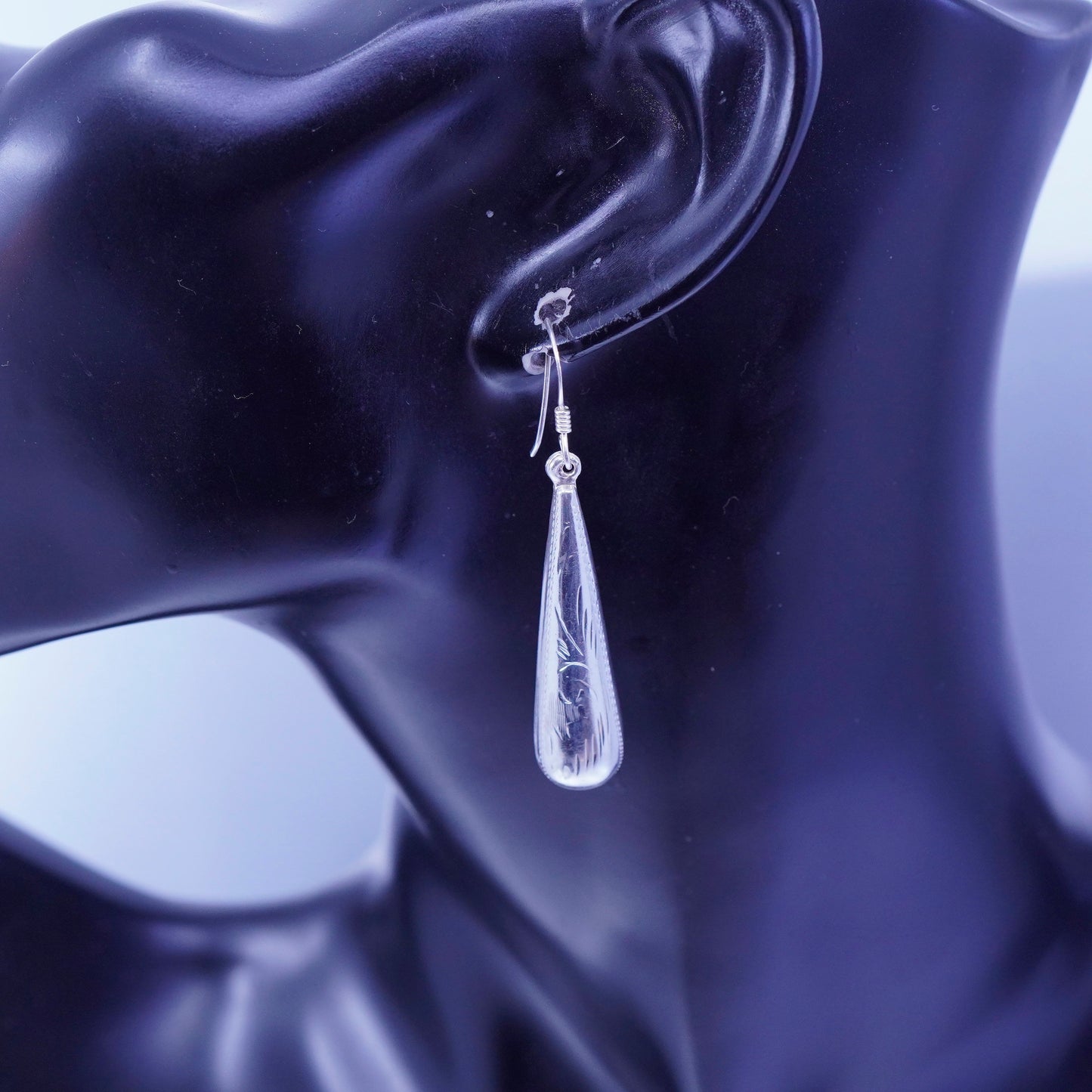 Vintage Sterling 925 silver handmade textured teardrop earrings
