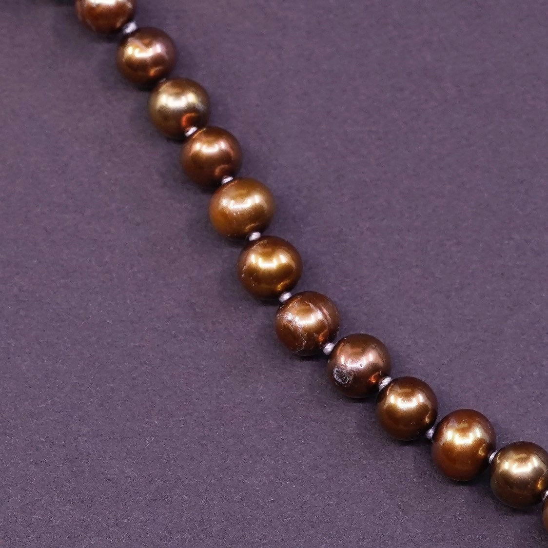 6.75”, vtg Sterling silver handmade bracelet, golden pearl chain w/ 925 clasp