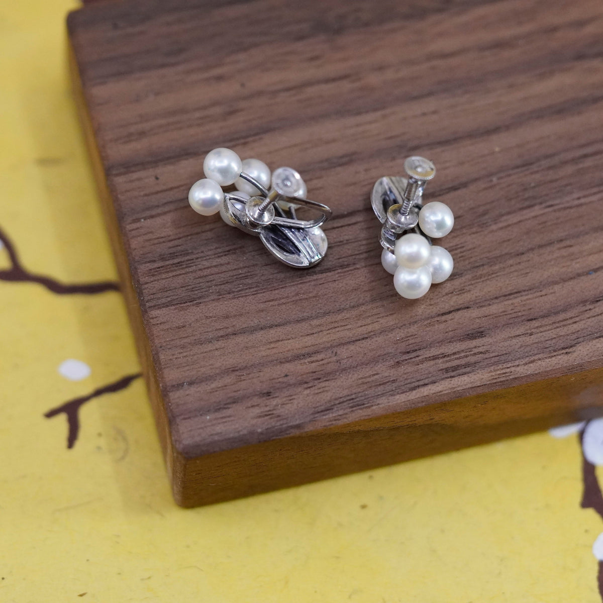 Vintage Sterling 925 silver screw handmade earrings with pearl