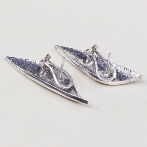 1.75”, Vtg Sterling Silver Handmade Earrings, Modern 925 Studs W/ Turquoise