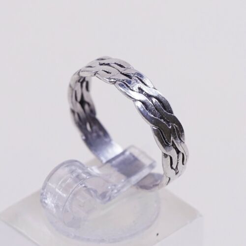 Size 6.75, Vtg Sterling Silver Handmade Ring, 925 Woven Braided Band