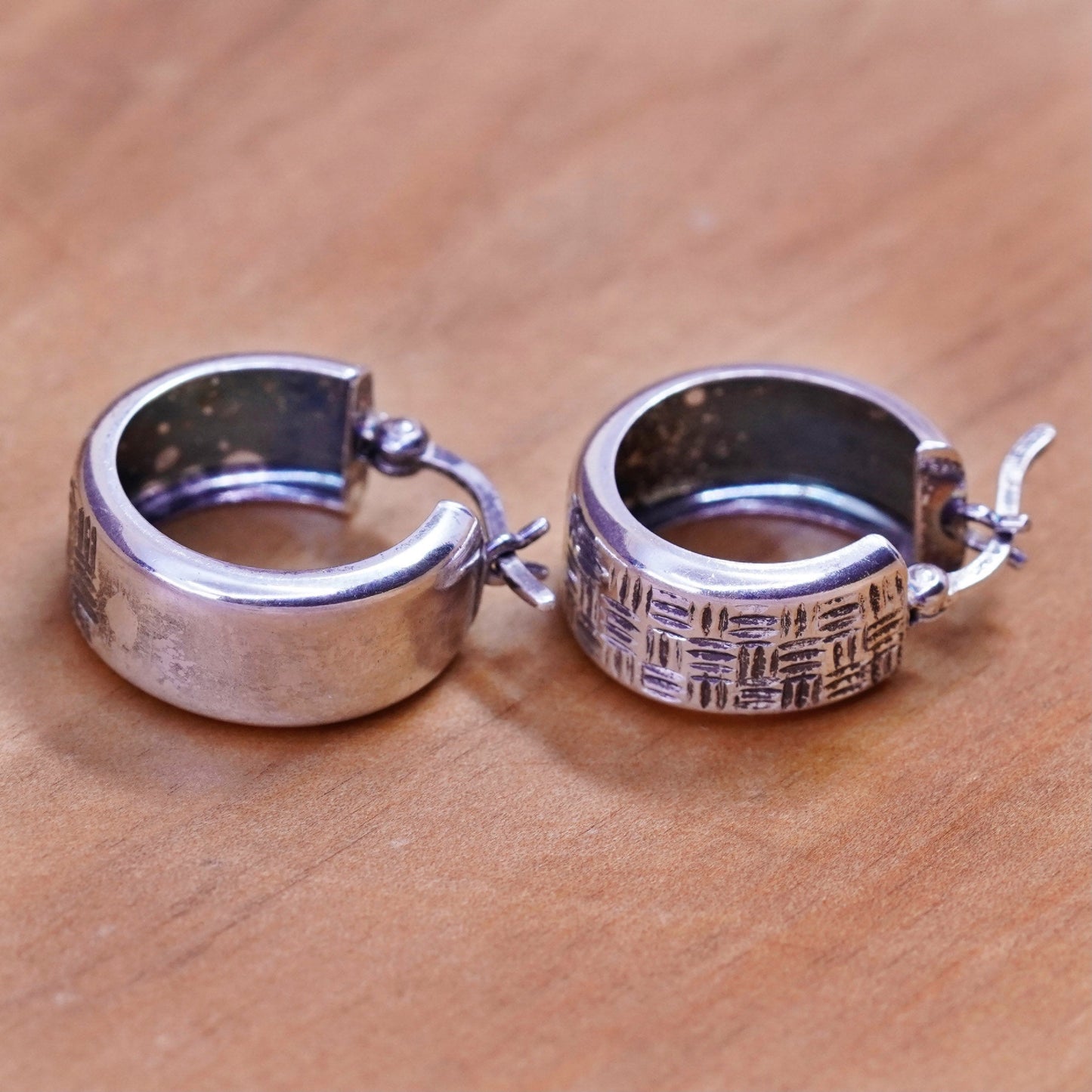 0.5”, vintage Sterling silver hoop earrings, 925 textured hoops
