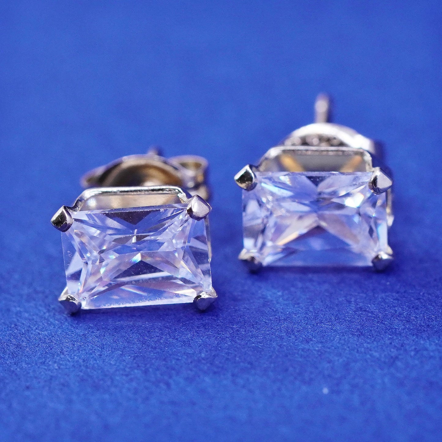 Vermeil gold over sterling silver earrings, 925 studs with Rectangular CZ
