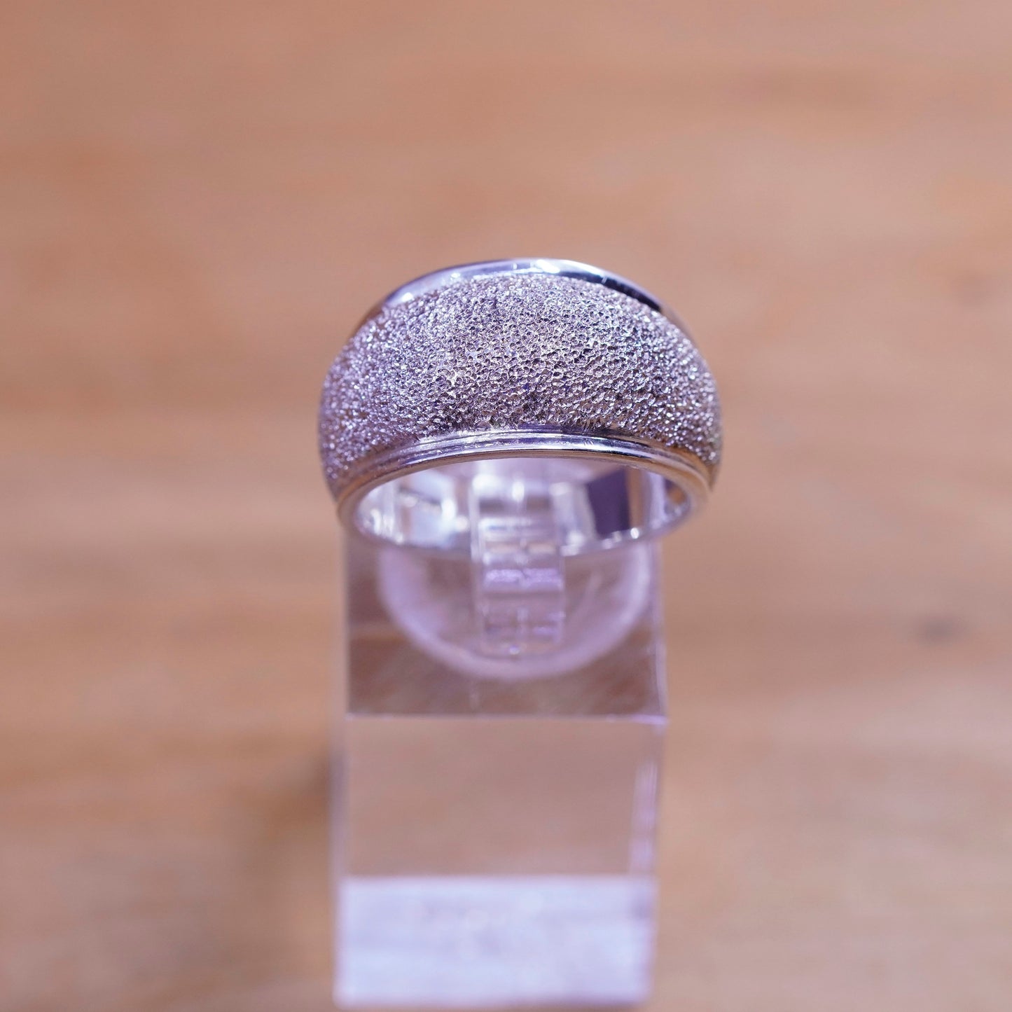 Size 9, vintage Sterling silver handmade ring, glittering 925 ribbed band