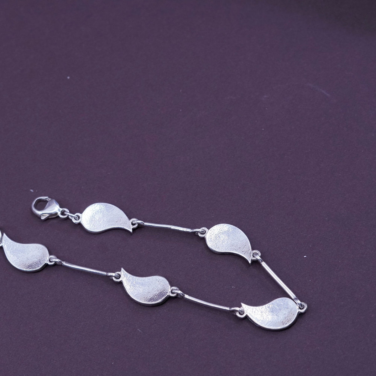 7”, vtg sterling 925 silver handmade bracelet, blue enamel teardrop link chain