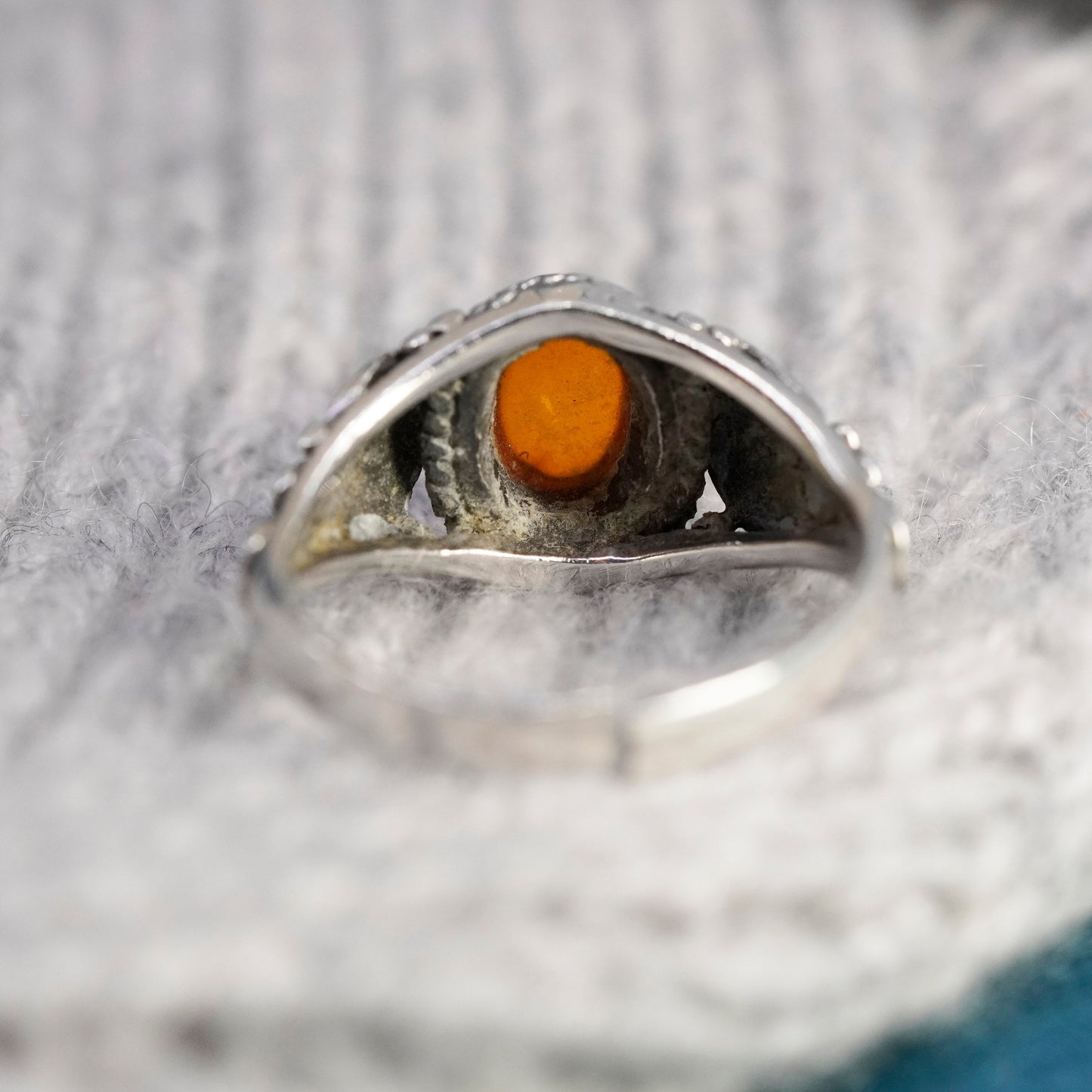 Size 8, Sterling 925 silver handmade amber ring, Native American, southwestern