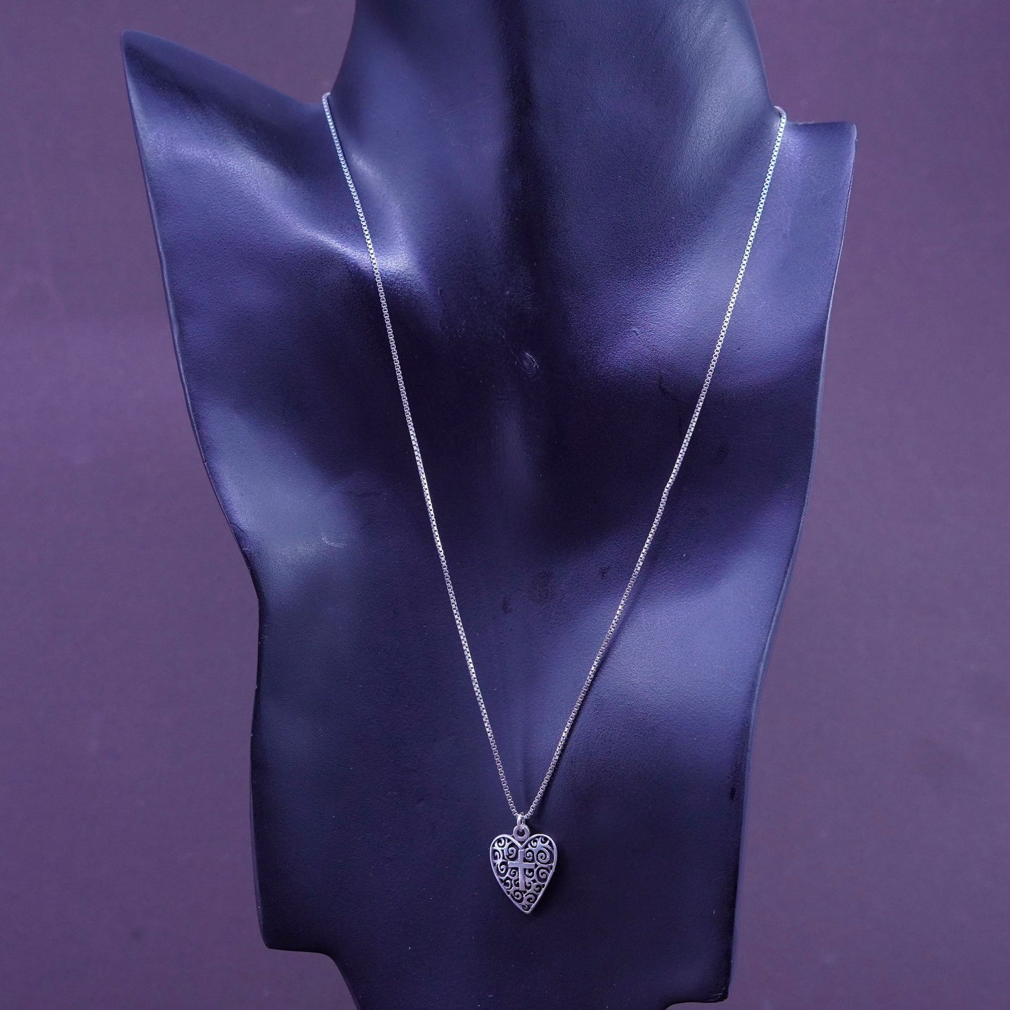 18”, VTG BSD Bob Siemon Sterling 925 Silver chain necklace heart cross pendant