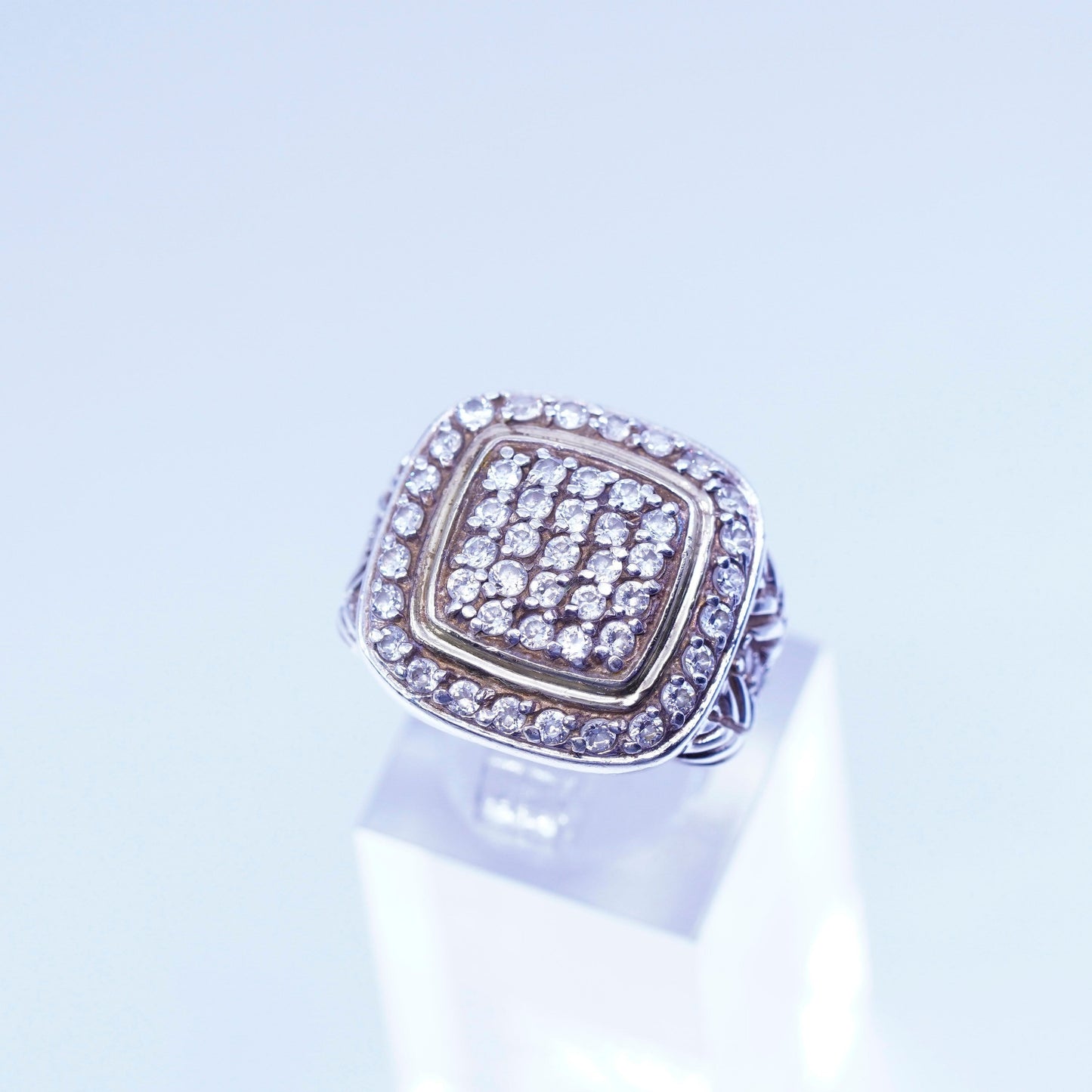 Size 7.25, vintage vermeil gold over Sterling 925 silver ring with cluster Cz
