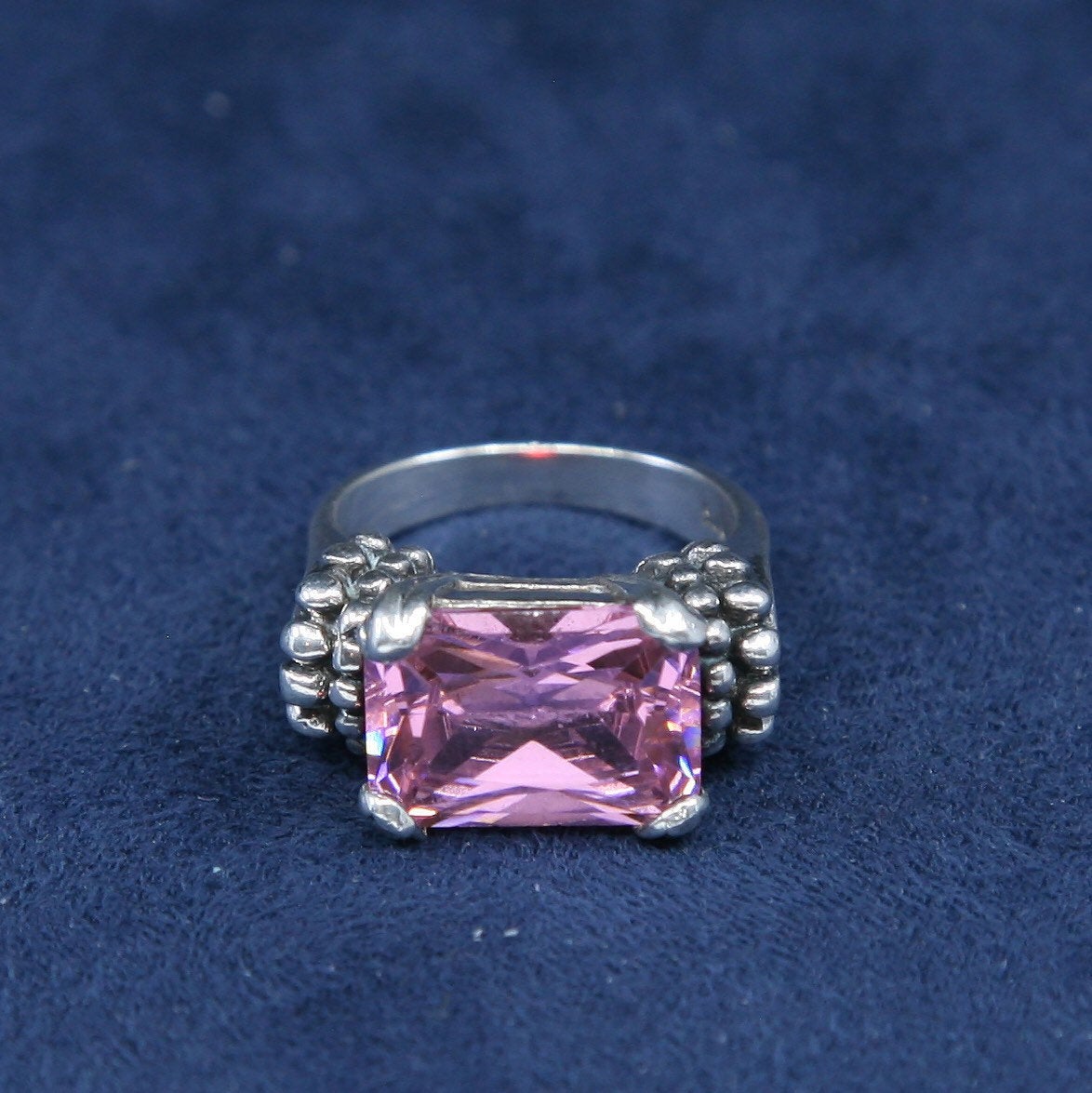 Size 7, vtg Sterling silver statement cocktail ring, 925 w/ pink crystal