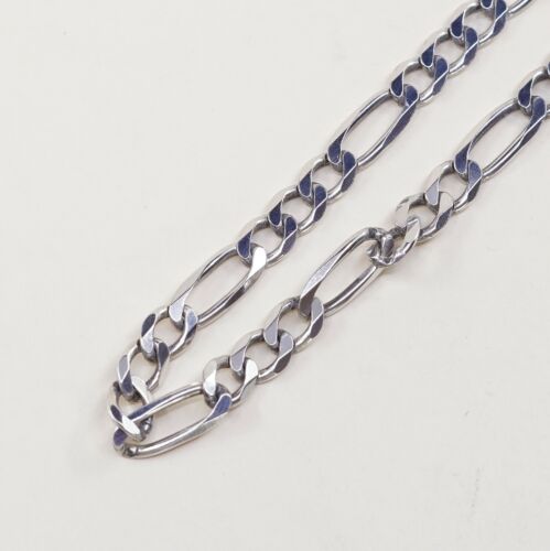 20” 6mm, Vtg 925 Sterling Silver Figaro chain necklace, Stamped 925 Italy